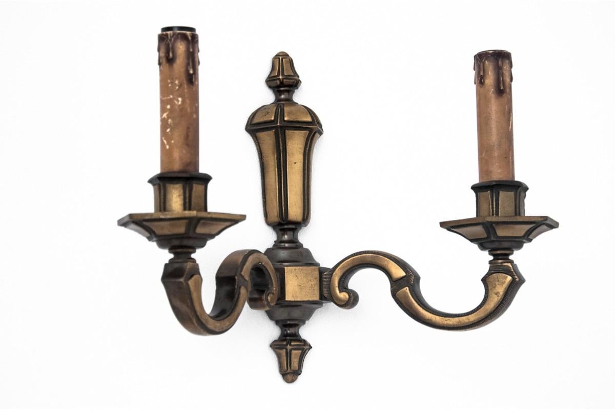 Set di lampade da parete in ottone, Polonia, anni '50 In condizioni buone in vendita a Chorzów, PL