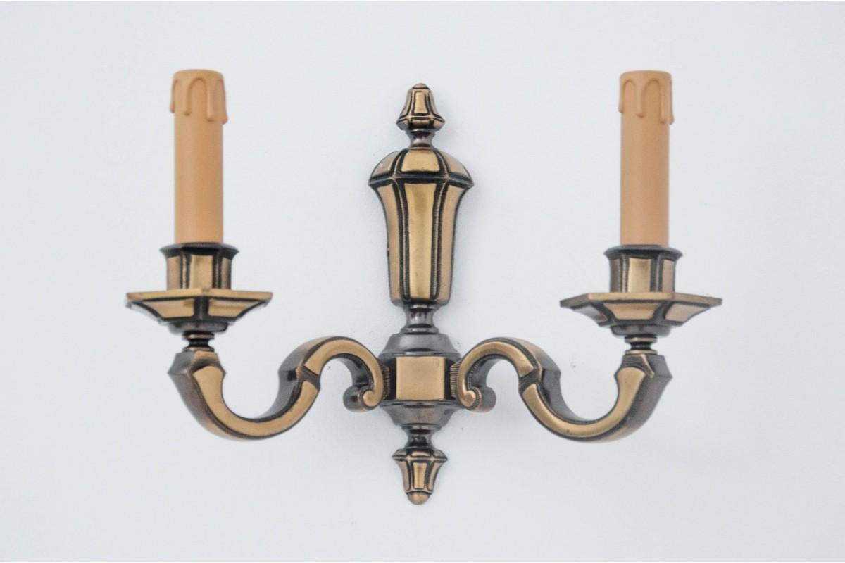 Mid-20th Century Set of brass wall lamps, Poland, 1950s For Sale