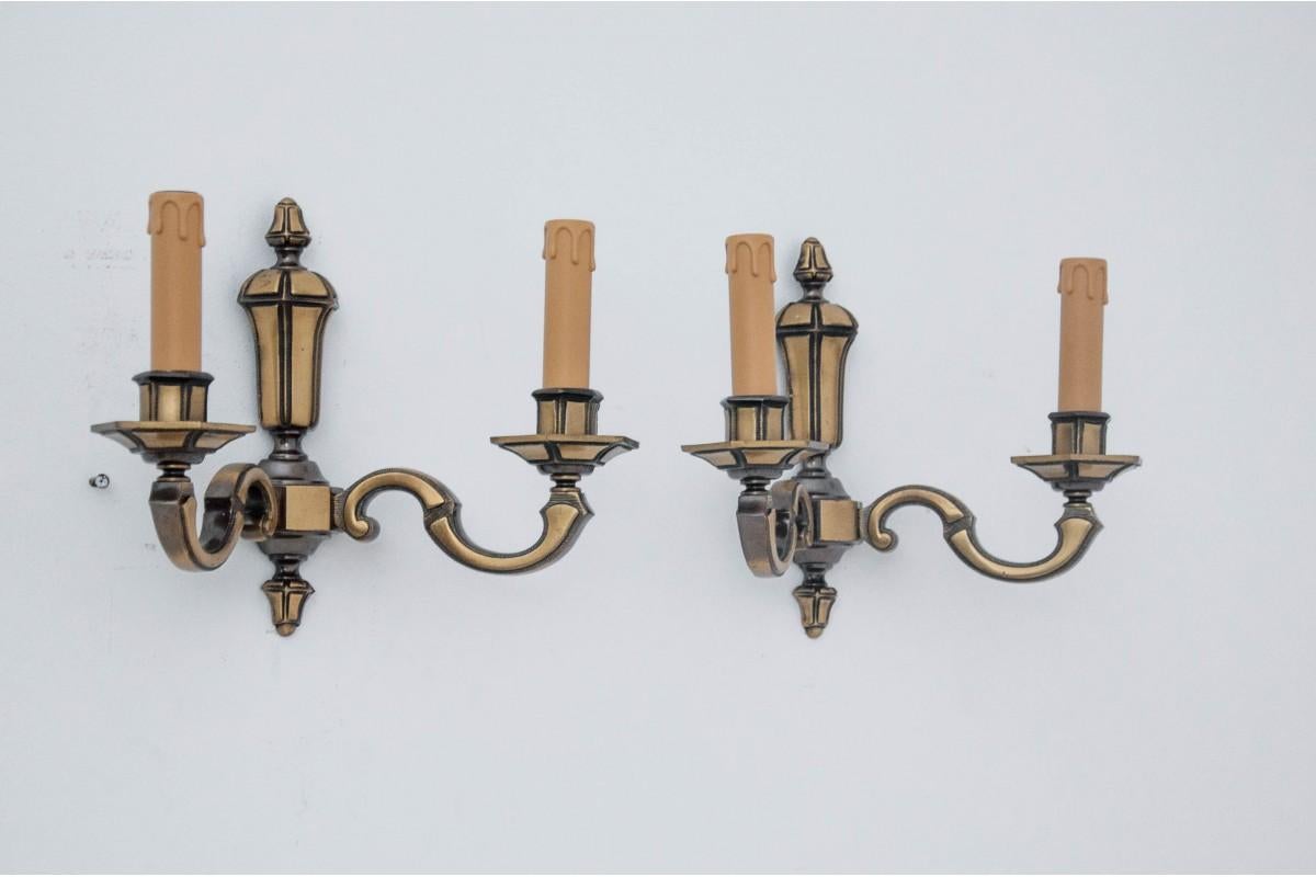 Brass Set of brass wall lamps, Poland, 1950s For Sale