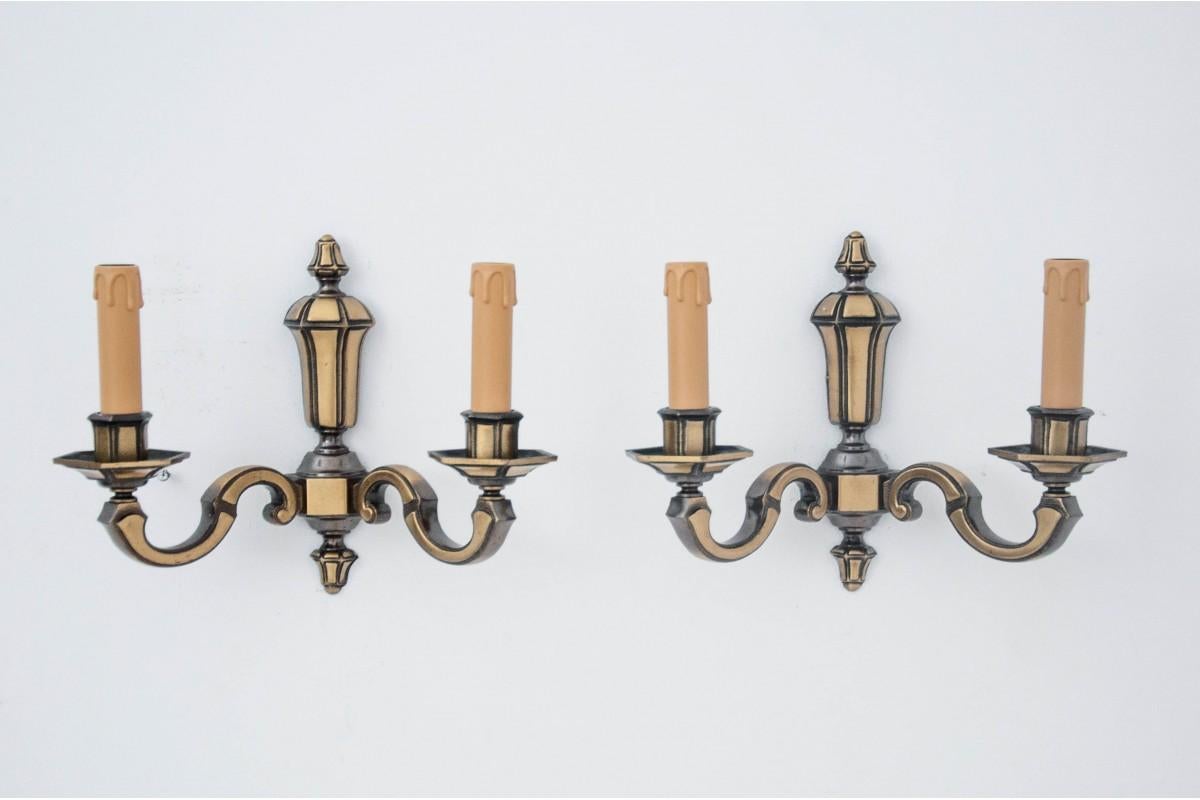 Set of brass wall lamps, Poland, 1950s For Sale