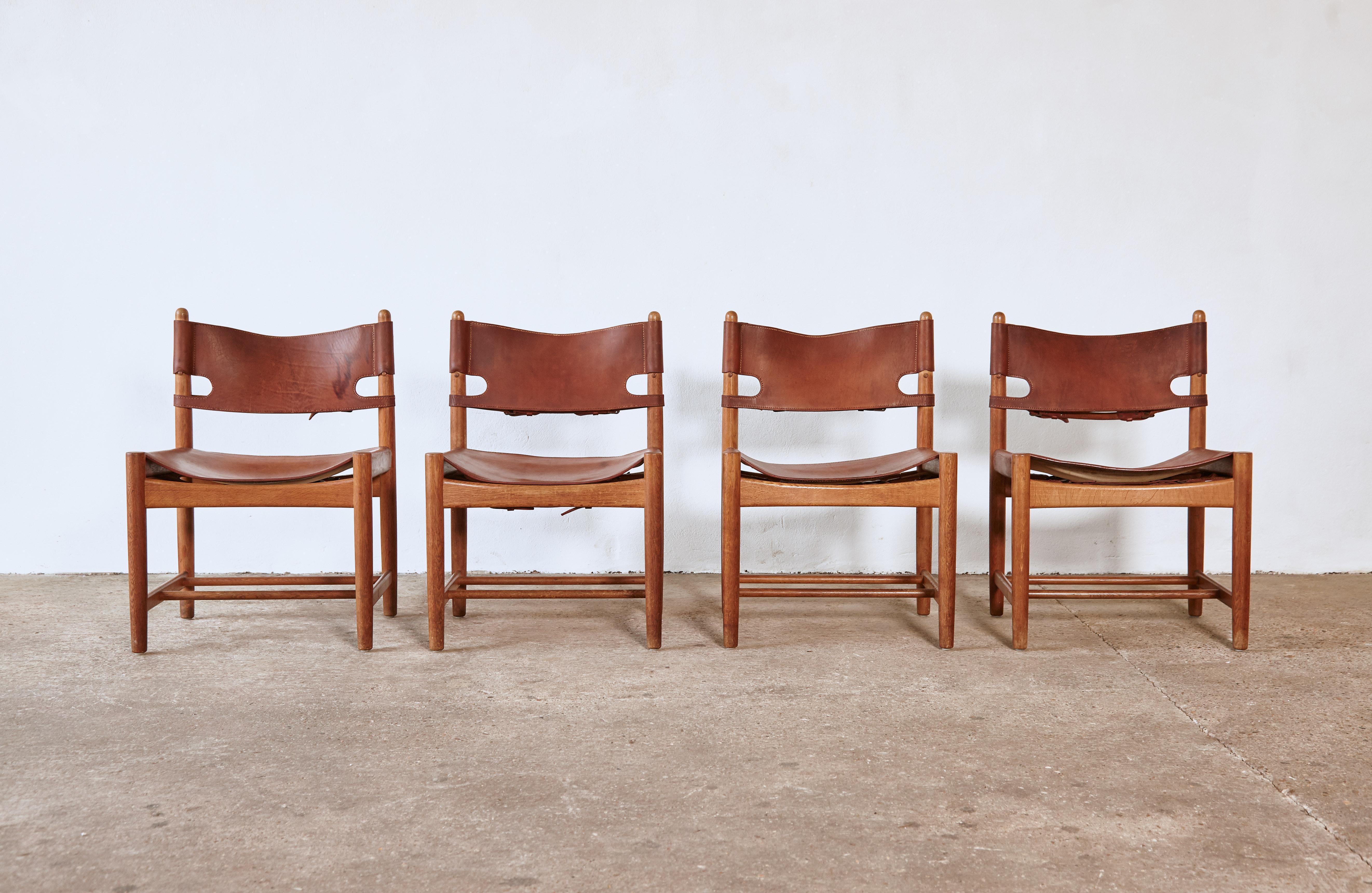 Mid-Century Modern Set of early Børge 'Borge' Mogensen Spanish Dining Chairs, Denmark, 1960s