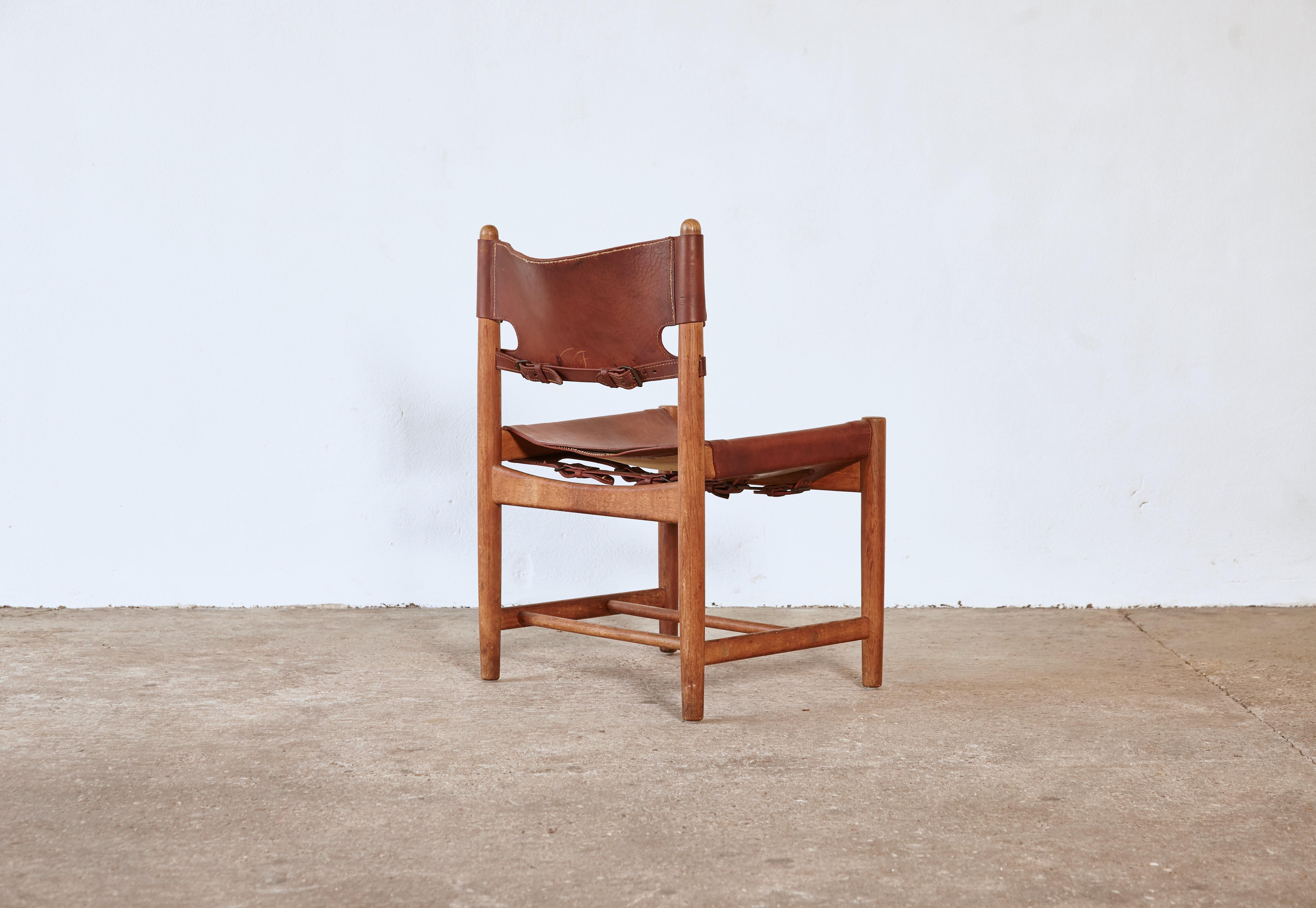 Leather Set of early Børge 'Borge' Mogensen Spanish Dining Chairs, Denmark, 1960s