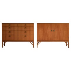 Set of Børge Mogensen "China" Cabinets in Oak & Brass, FDB, Denmark, 1950s