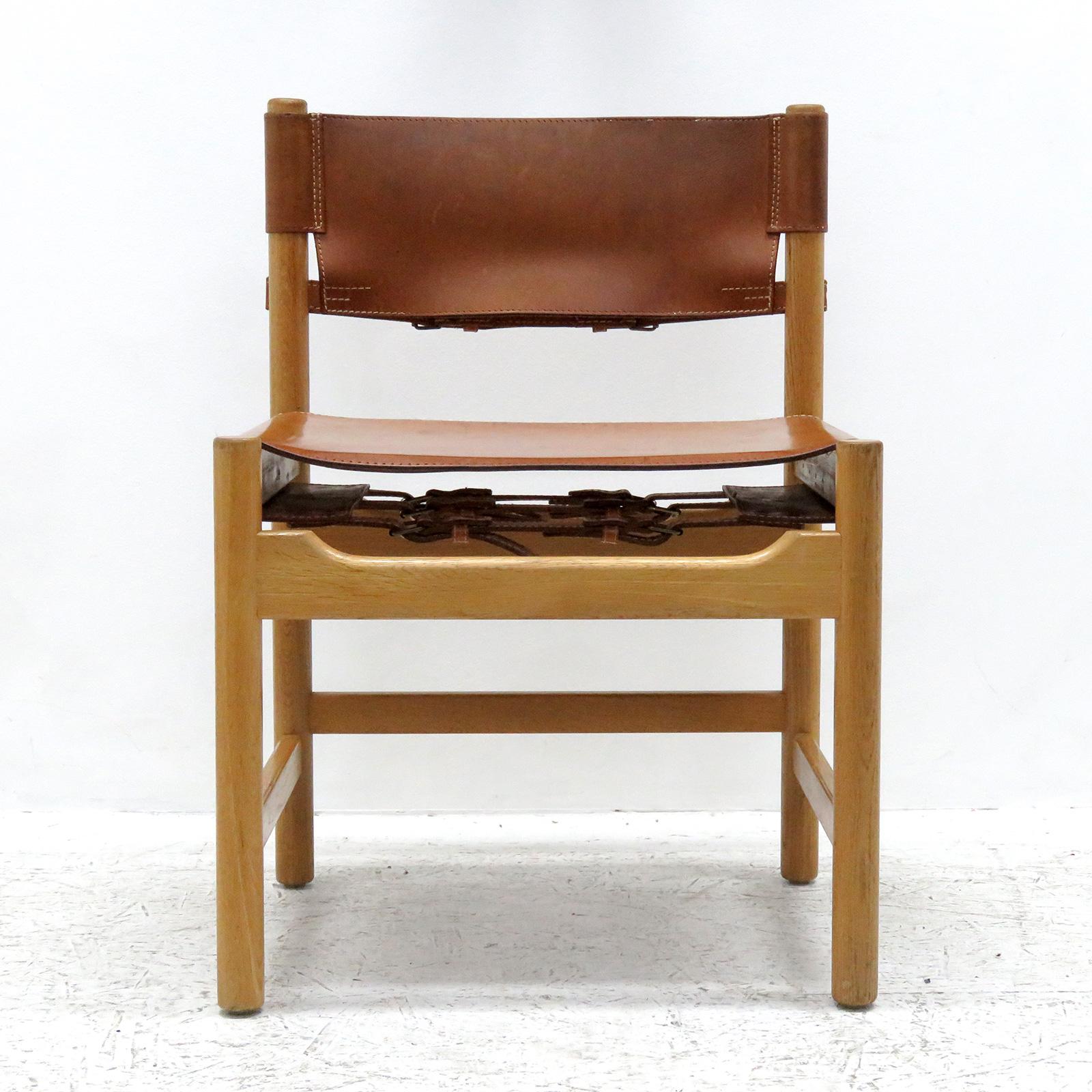 Wonderful set of eight Børge Mogensen dining chairs, model no. 577 for Karl Andersson & Söner, with saddle leather on oak frames, great patina.