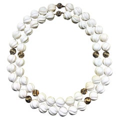Set of Bright White and Gold Bead Necklaces