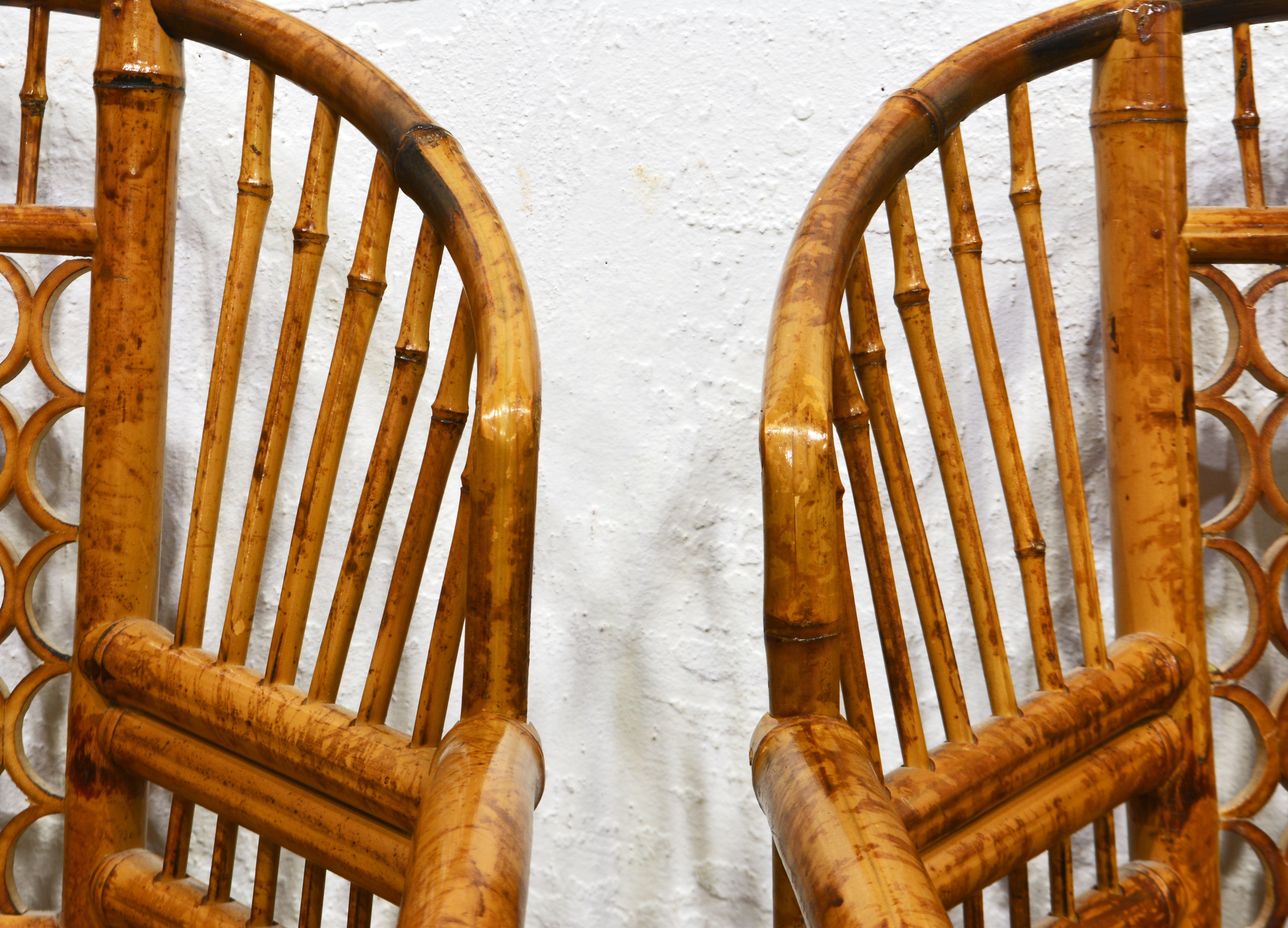 Set of Brighton Pavilion Chinoiserie Chippendale Style Bamboo Chairs and Table 1