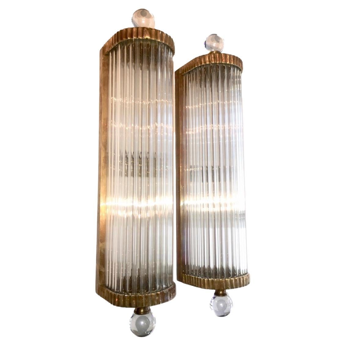 Set of Bronze and Glass Rods Sconces, Sold Per Pair For Sale