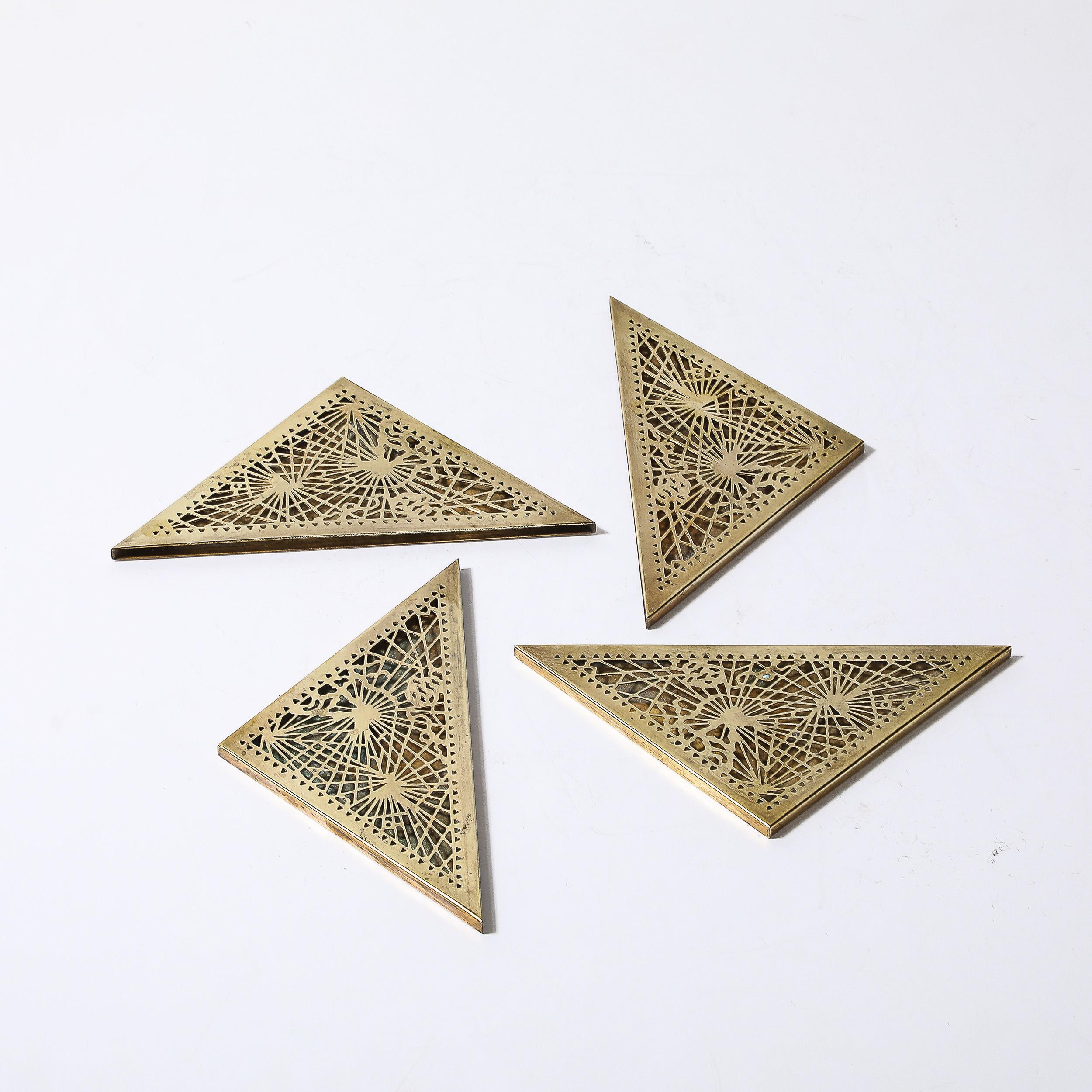 Brass Set of Bronze Blotter Corners in the Pine Needle Pattern by Tiffany Studios