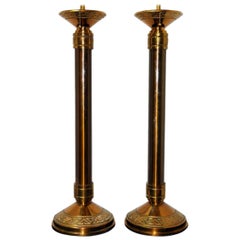Antique Set of Bronze Candlestick Lamps, Sold Per Pair
