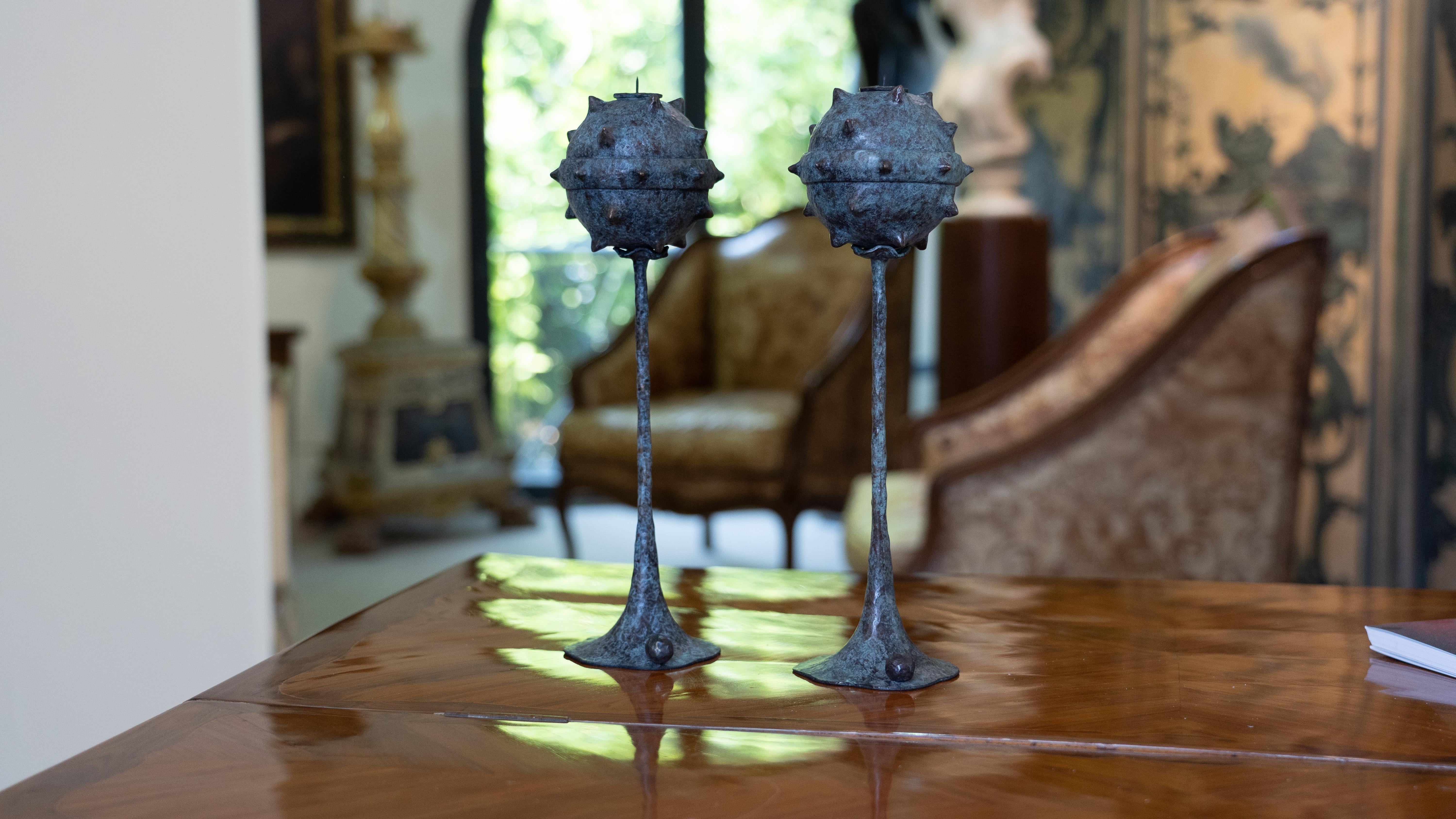 Lacquered Set of Bronze Candlesticks 