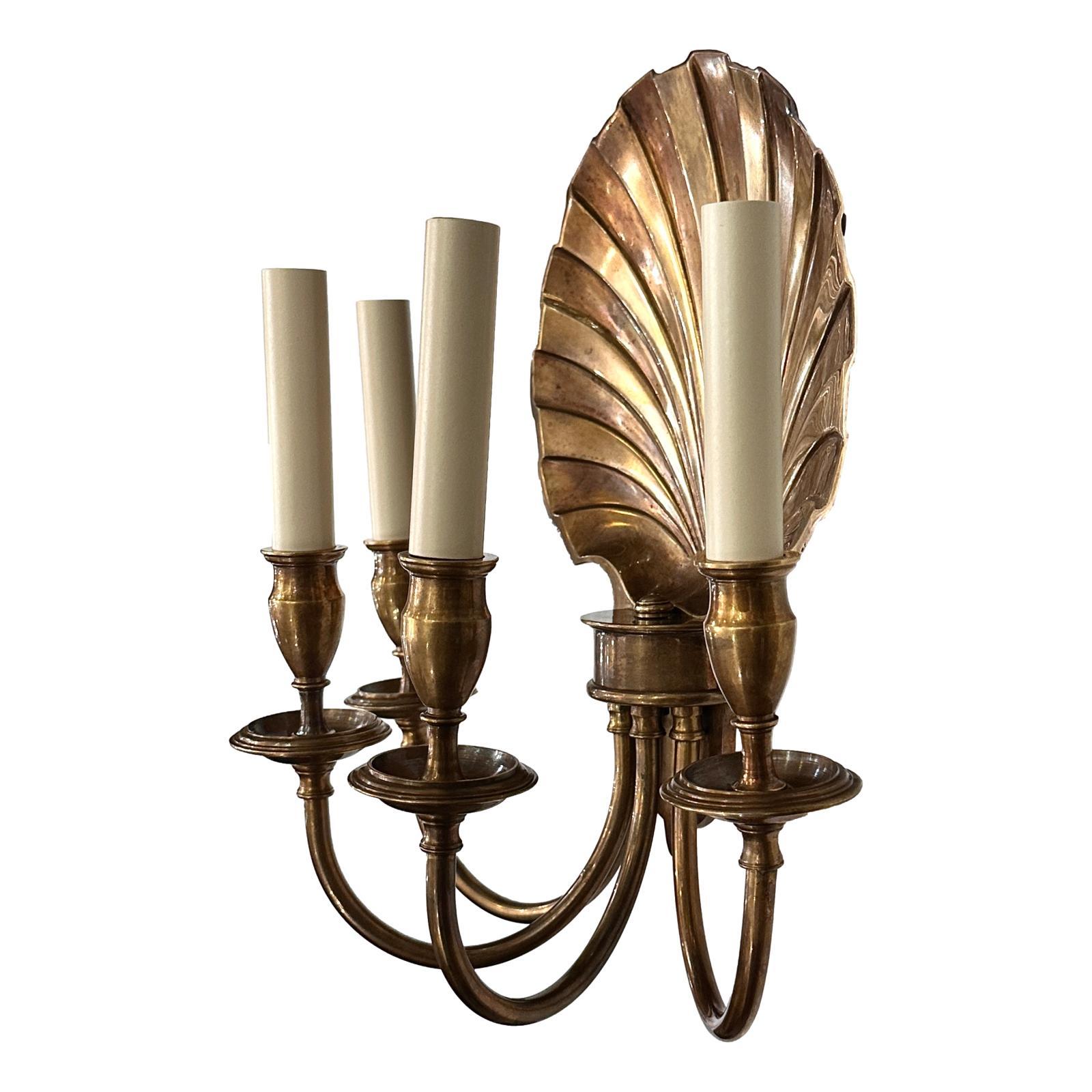 Set of Bronze Four-Arm Shell Sconces, Sold per Pair For Sale 2