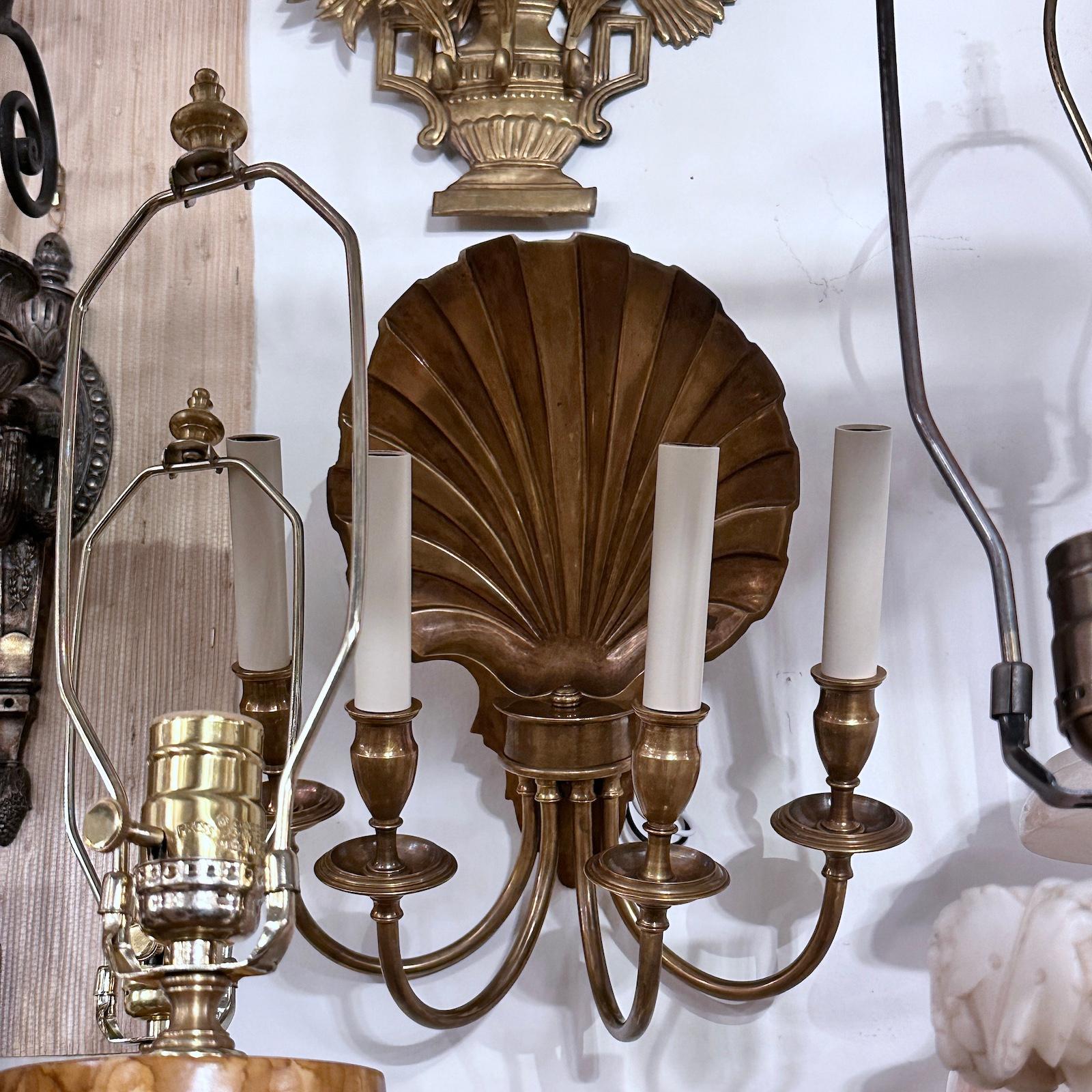 Set of Bronze Four-Arm Shell Sconces, Sold per Pair For Sale 3