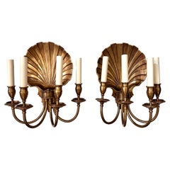 Set of Bronze Four-Arm Shell Sconces, Sold per Pair