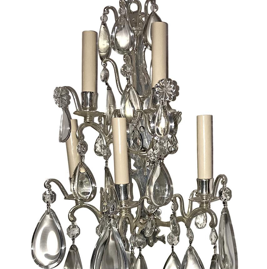 Set of Bronze Sconces with Crystal Drops In Good Condition For Sale In New York, NY