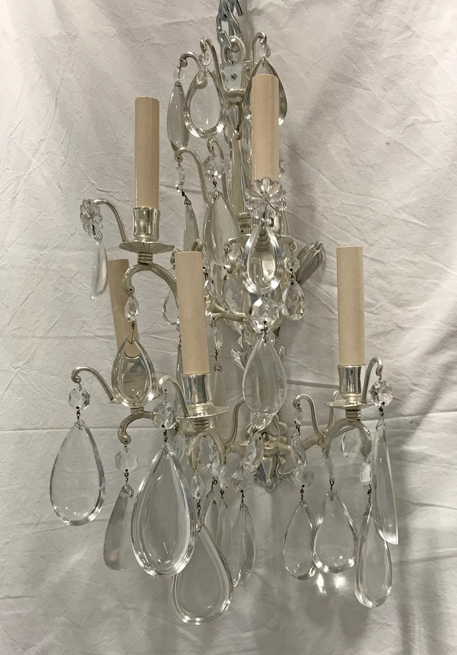 Mid-20th Century Set of Bronze Sconces with Crystal Drops For Sale