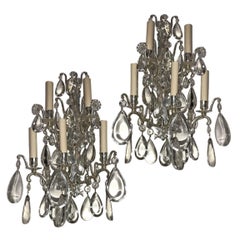 Set of Bronze Sconces with Crystal Drops