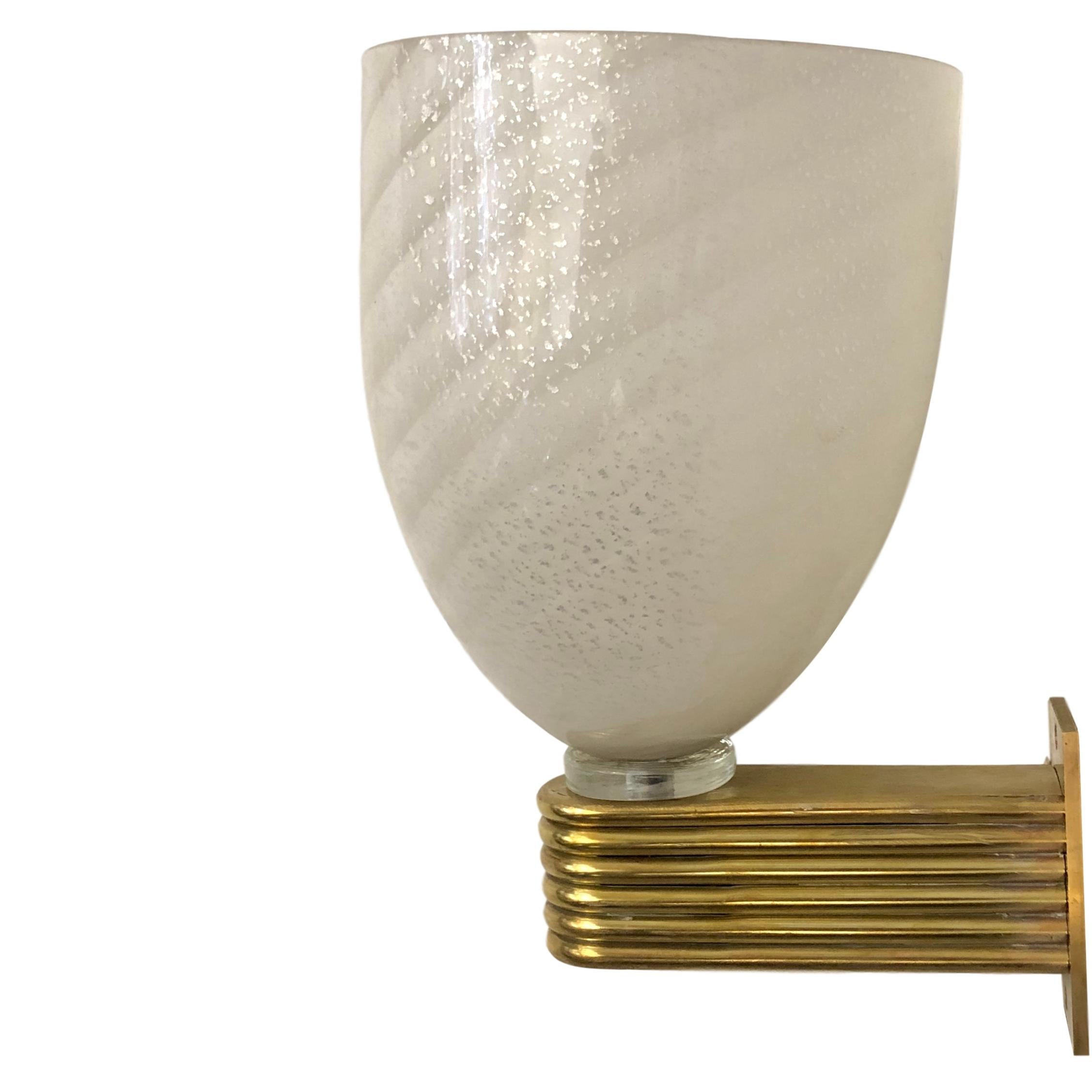 Mid-20th Century Set of Bronze Sconces with Murano Glass Shades, Sold in Pairs For Sale