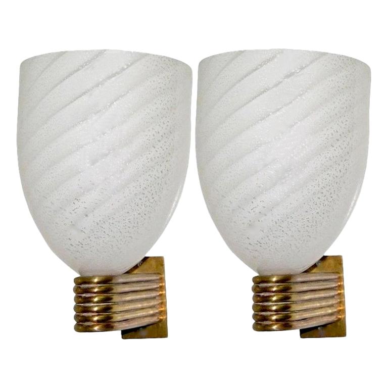 Set of Bronze Sconces with Murano Glass Shades, Sold in Pairs