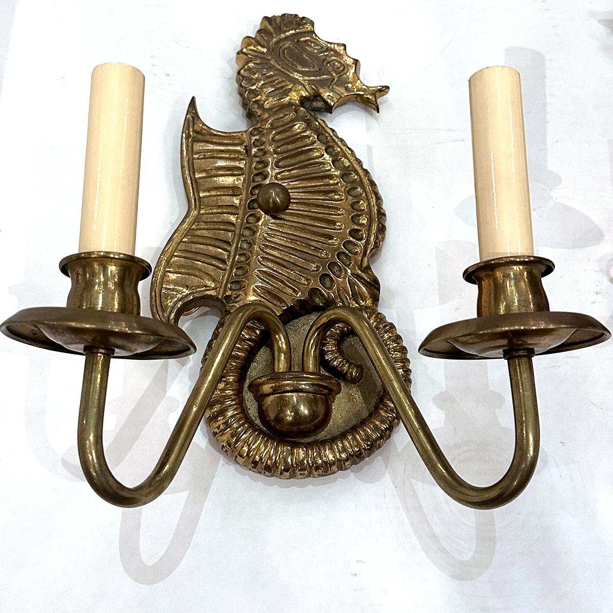 Italian Set of Bronze Sea Horse Sconces, Sold per Pair For Sale