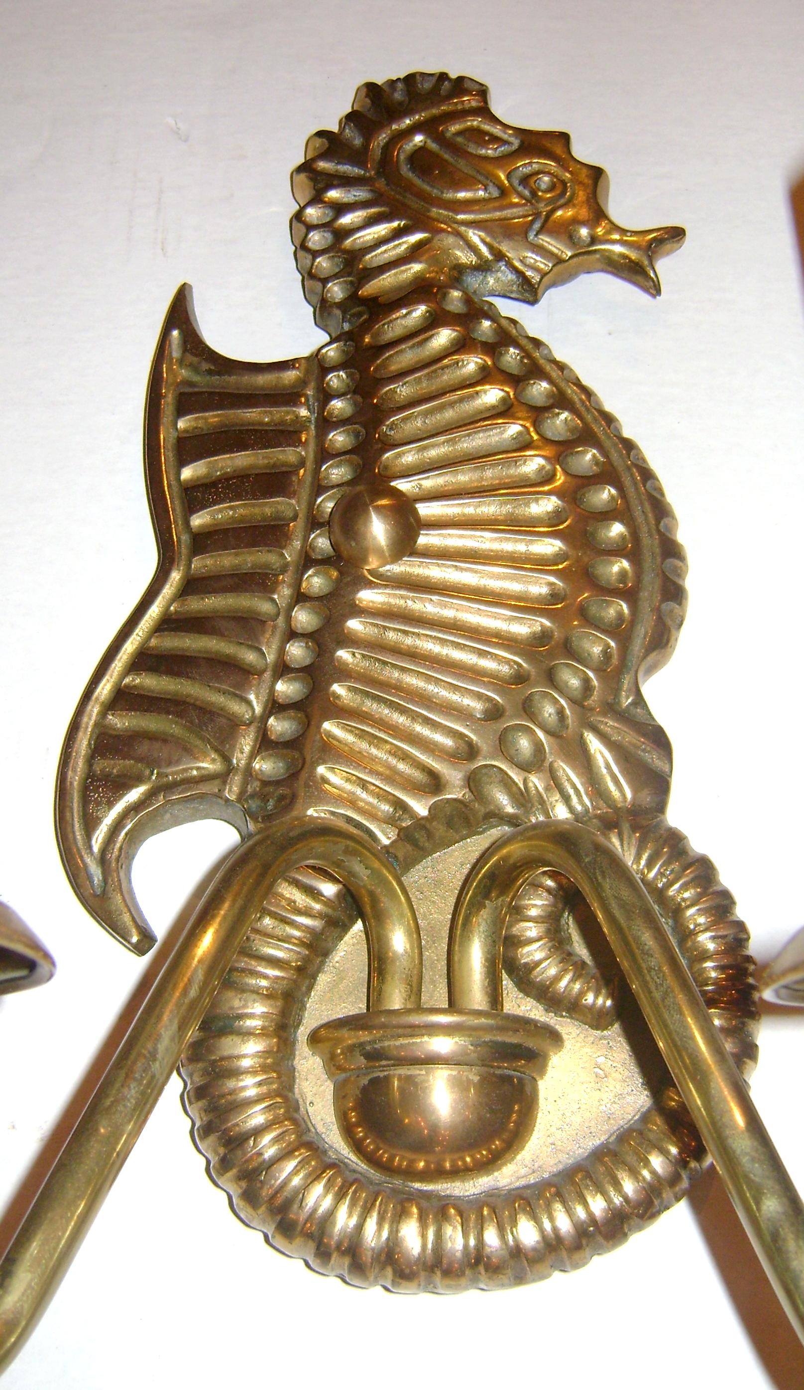 Set of Bronze Sea Horse Sconces, Sold per Pair In Good Condition For Sale In New York, NY