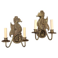 Set of Bronze Sea Horse Sconces, Sold per Pair