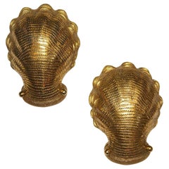 Vintage Set of Bronze Shell-Shaped Sconces, Sold per Pair