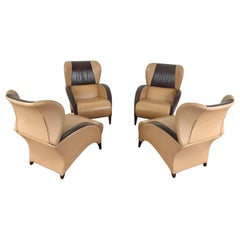 Vintage Set of Brown and Tan Leather Grassoler Chairs from Spain, circa 1970s