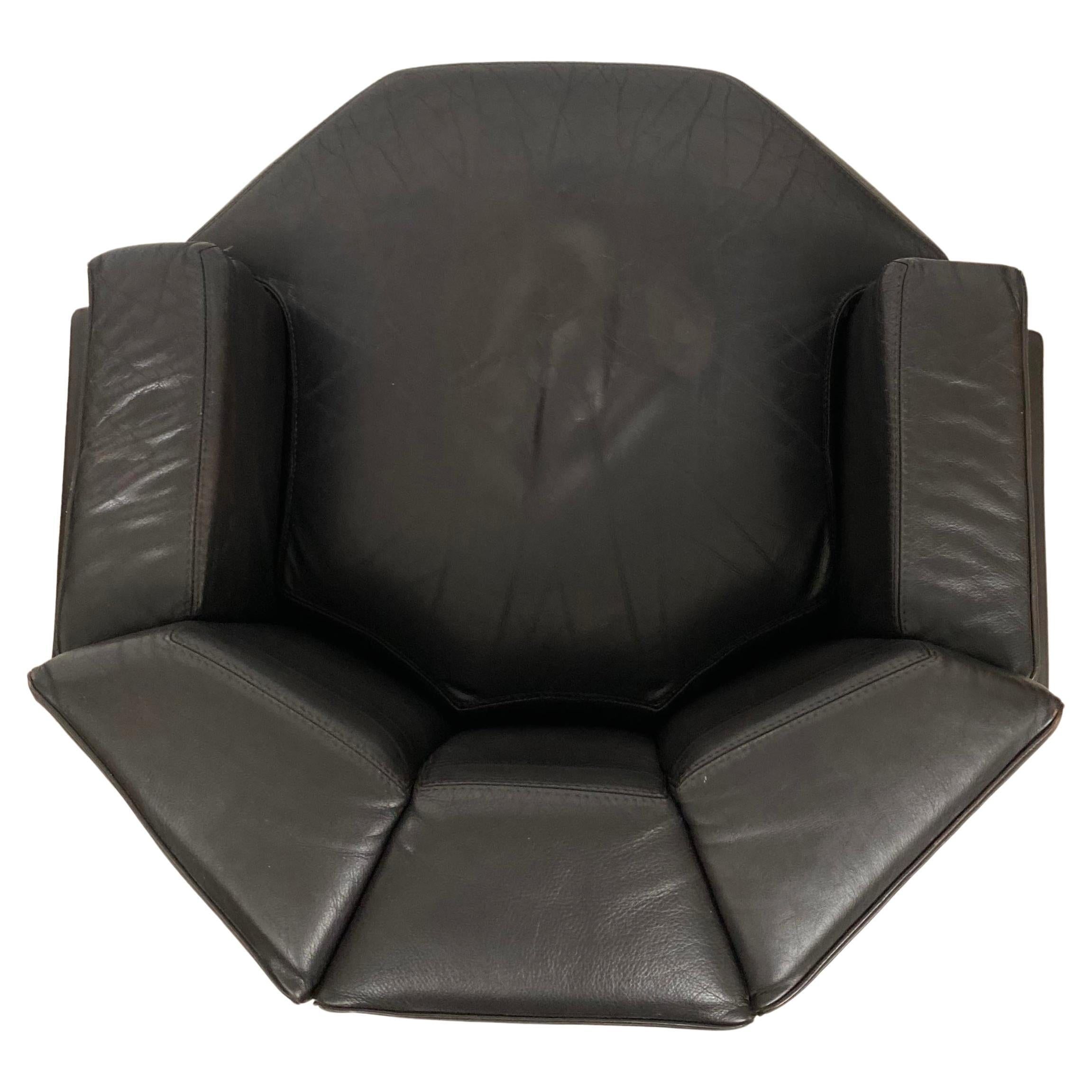 Set of Brown Leather Octagonal Club Chairs, 1970s For Sale 2