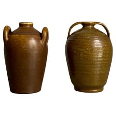 Set di vasi a bottiglia in gres scandinavo marrone, anni '60
