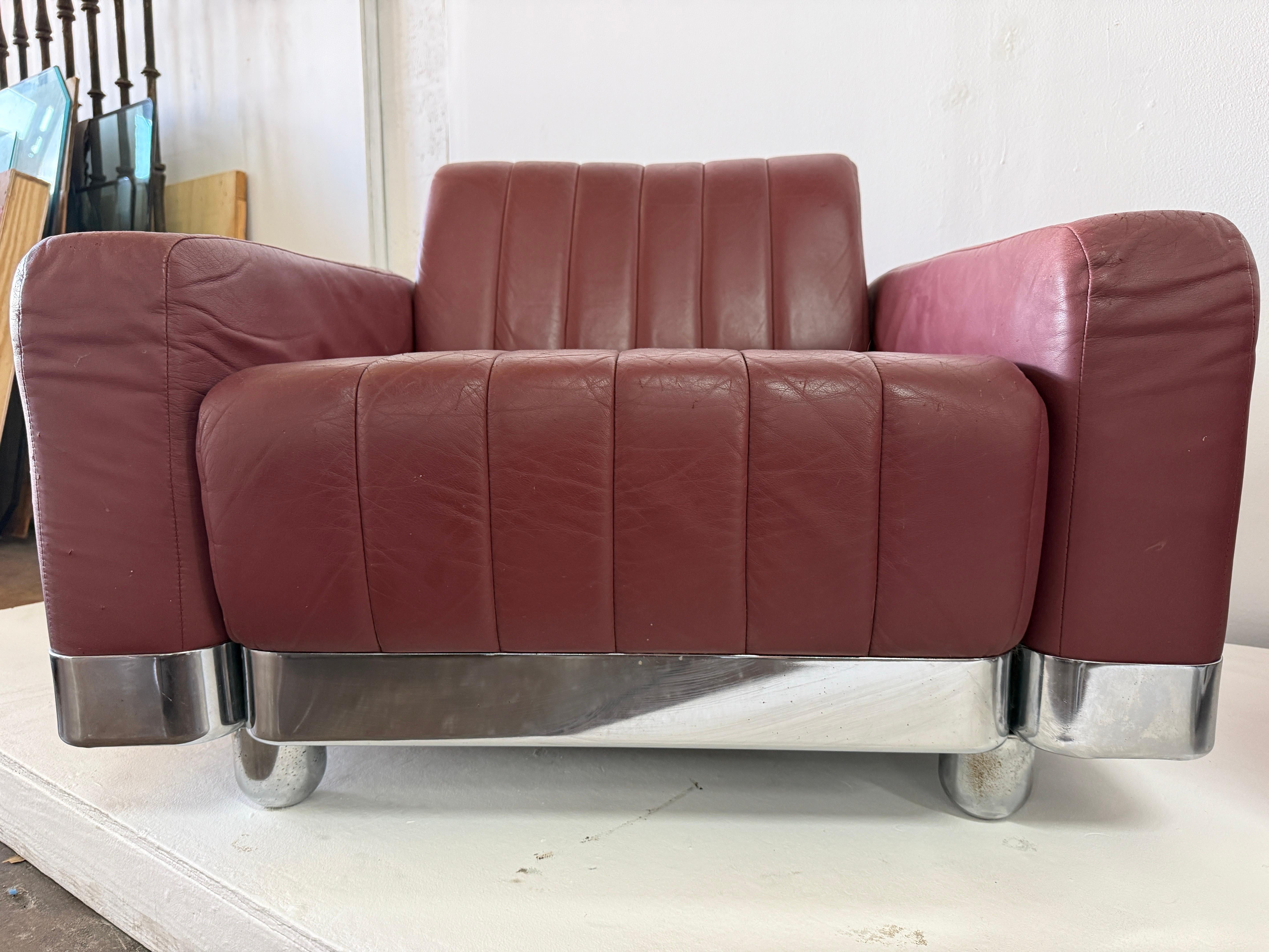 Américain Ensemble de chaises longues et d'ottomans en chrome Brueton en vente