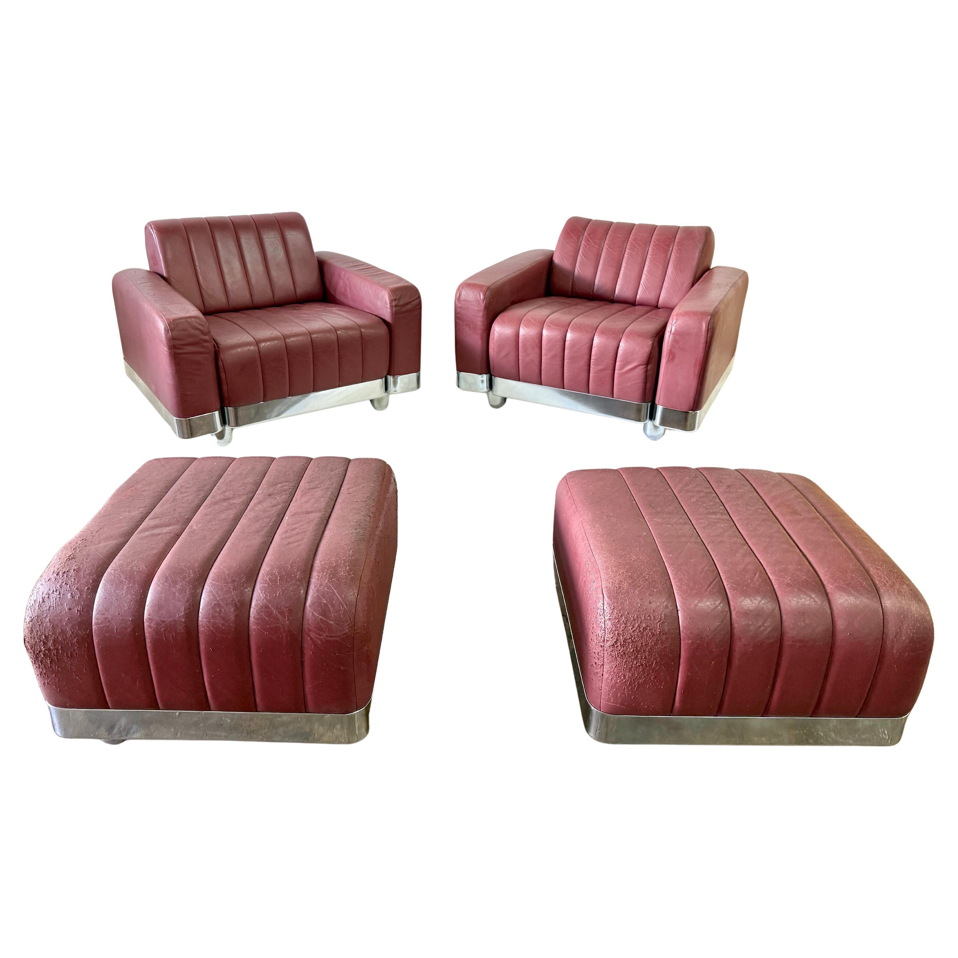 Ensemble de chaises longues et d'ottomans en chrome Brueton