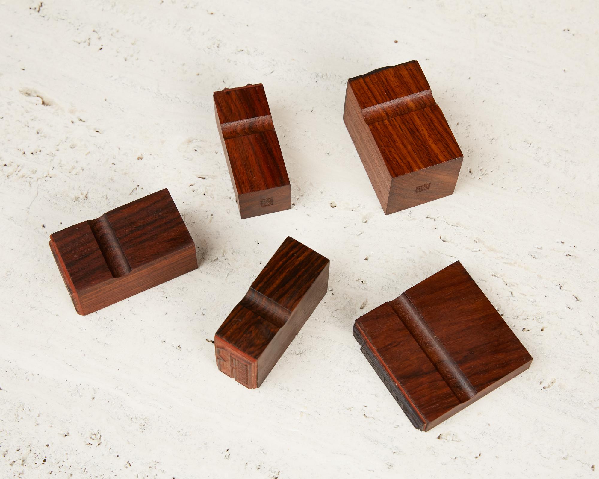 Set of five rosewood and rubber mail stamps by Bruno Munari for Danese, Italy, c.1960s. Bruno Munari was an Italian graphic artist and industrial designer who created a large collection of office products and lighting for Danese and other Italian