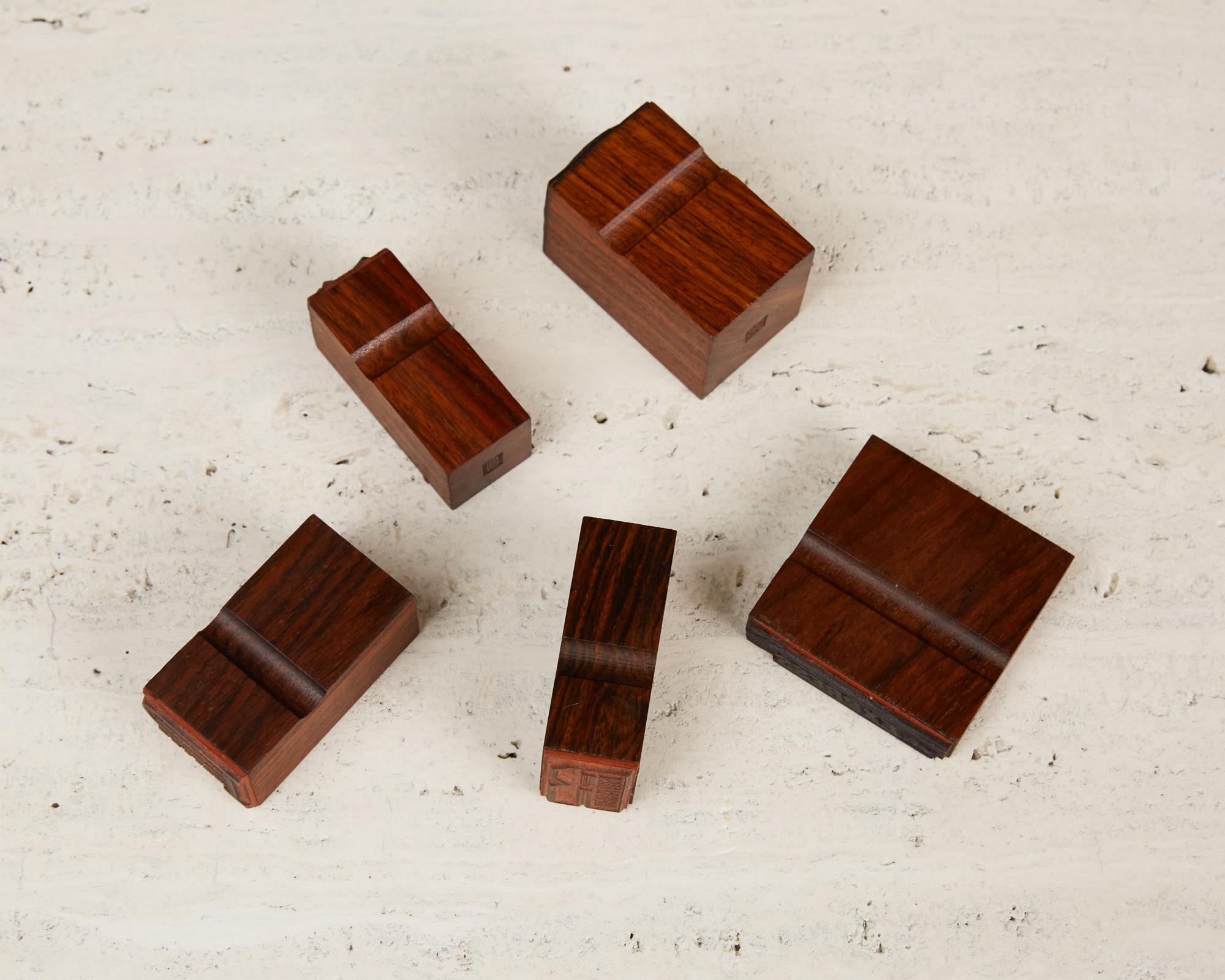 Modern Set of Bruno Munari for Danese Rosewood Rubber Mail Stamps For Sale