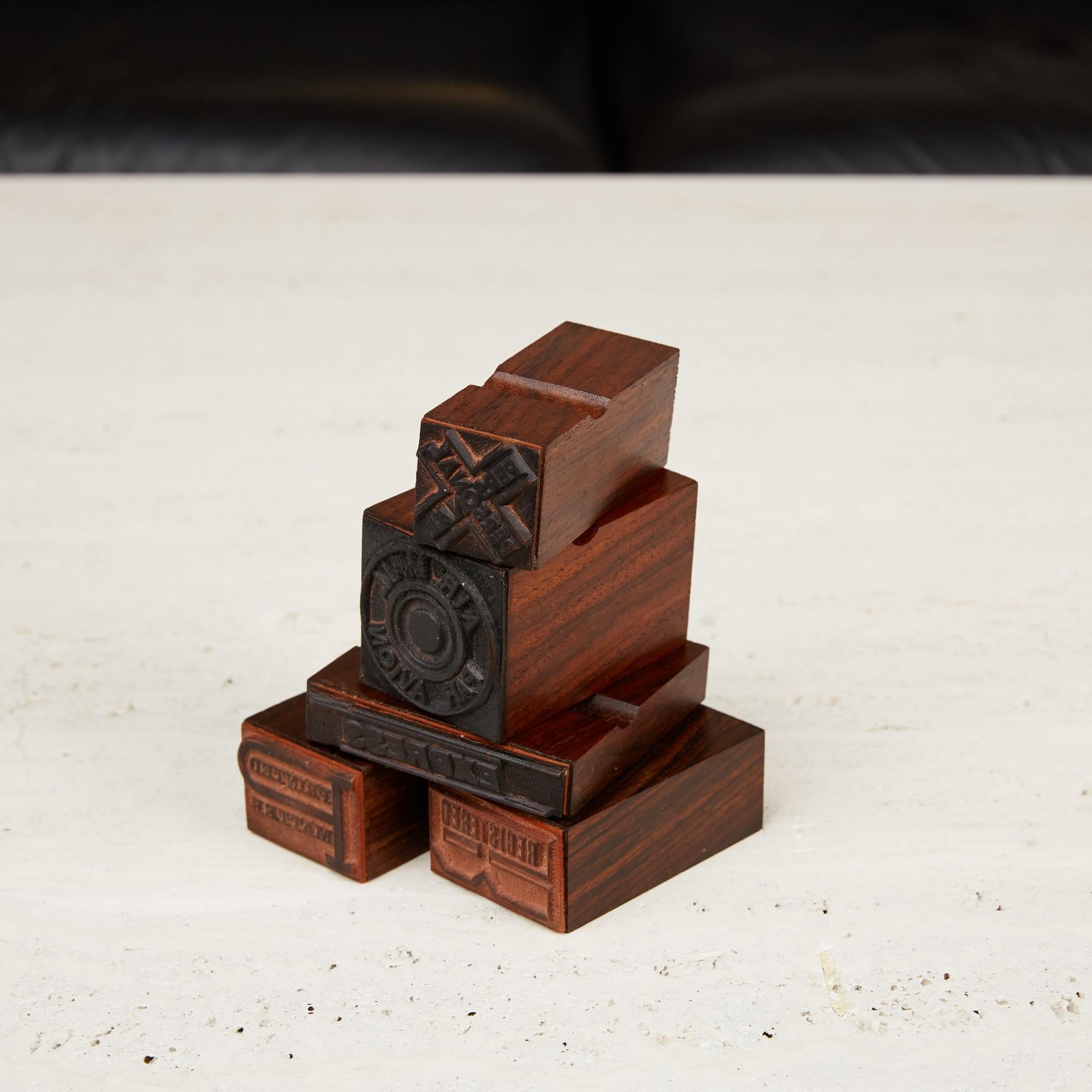 Mid-20th Century Set of Bruno Munari for Danese Rosewood Rubber Mail Stamps For Sale
