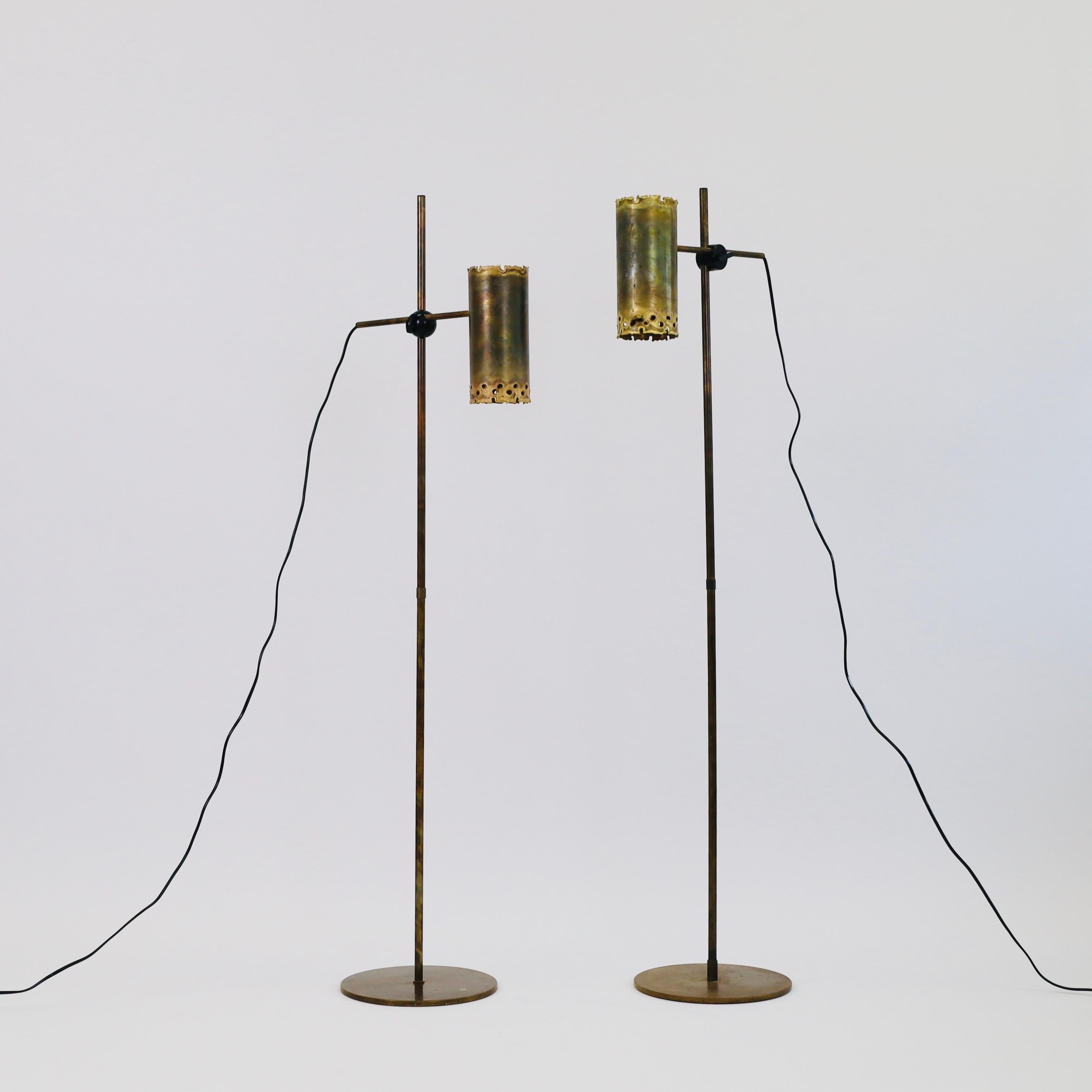 Brass Set of brutalist brass floor lamps by Holm Sorensen, 1960s, Denmark For Sale