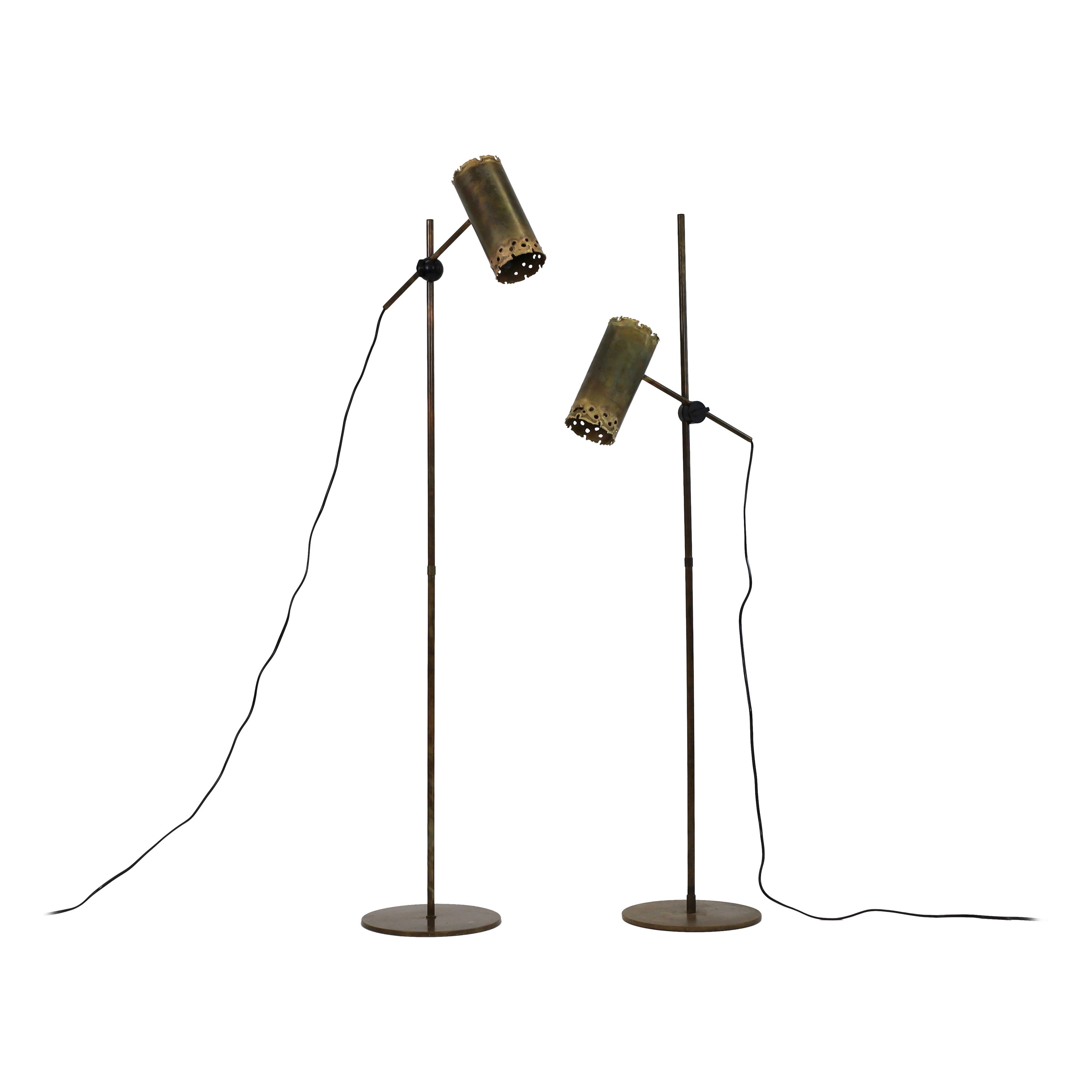 Set of brutalist brass floor lamps by Holm Sorensen, 1960s, Denmark