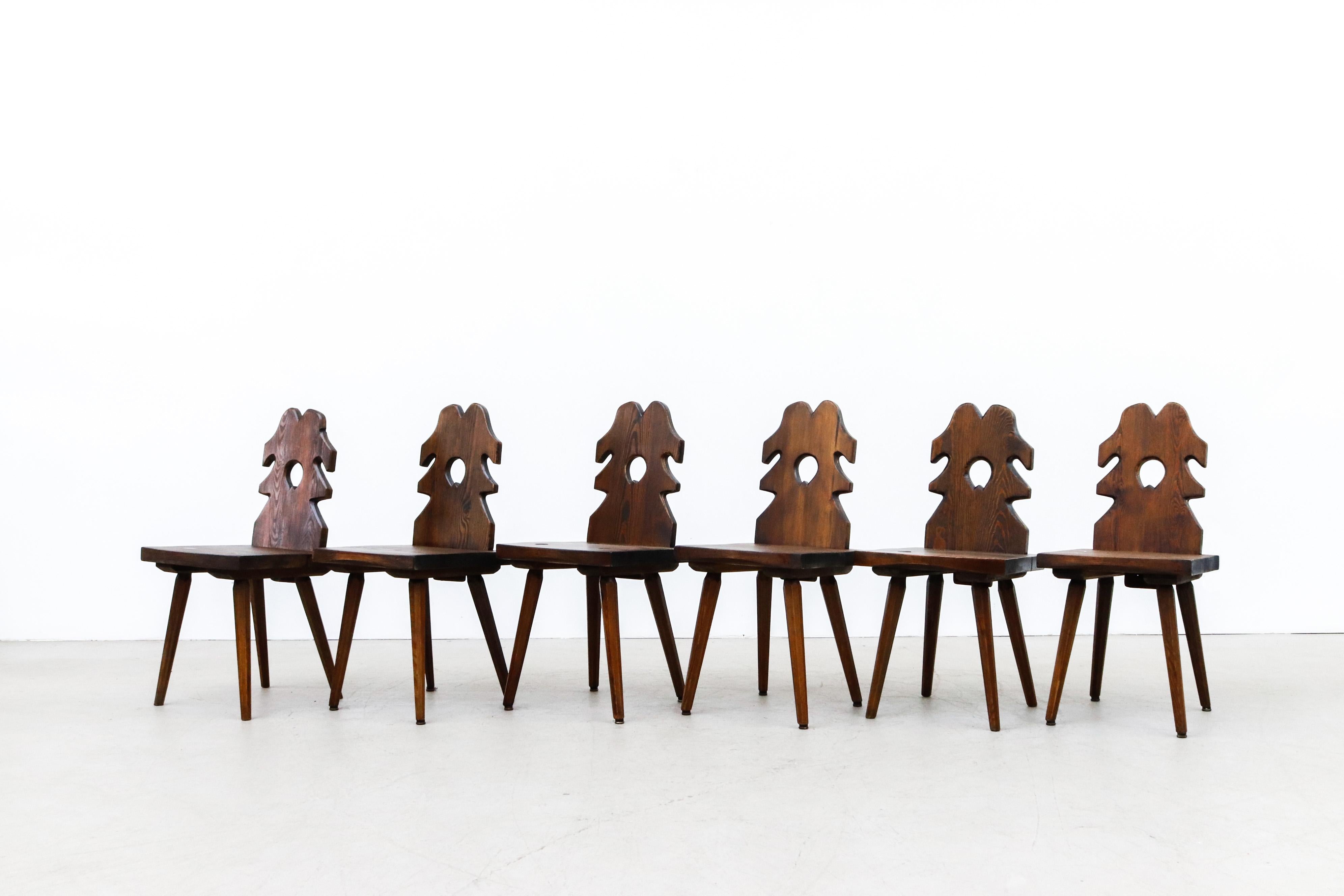 Mid-Century Modern Set of Brutalist Carved French Dining Chairs