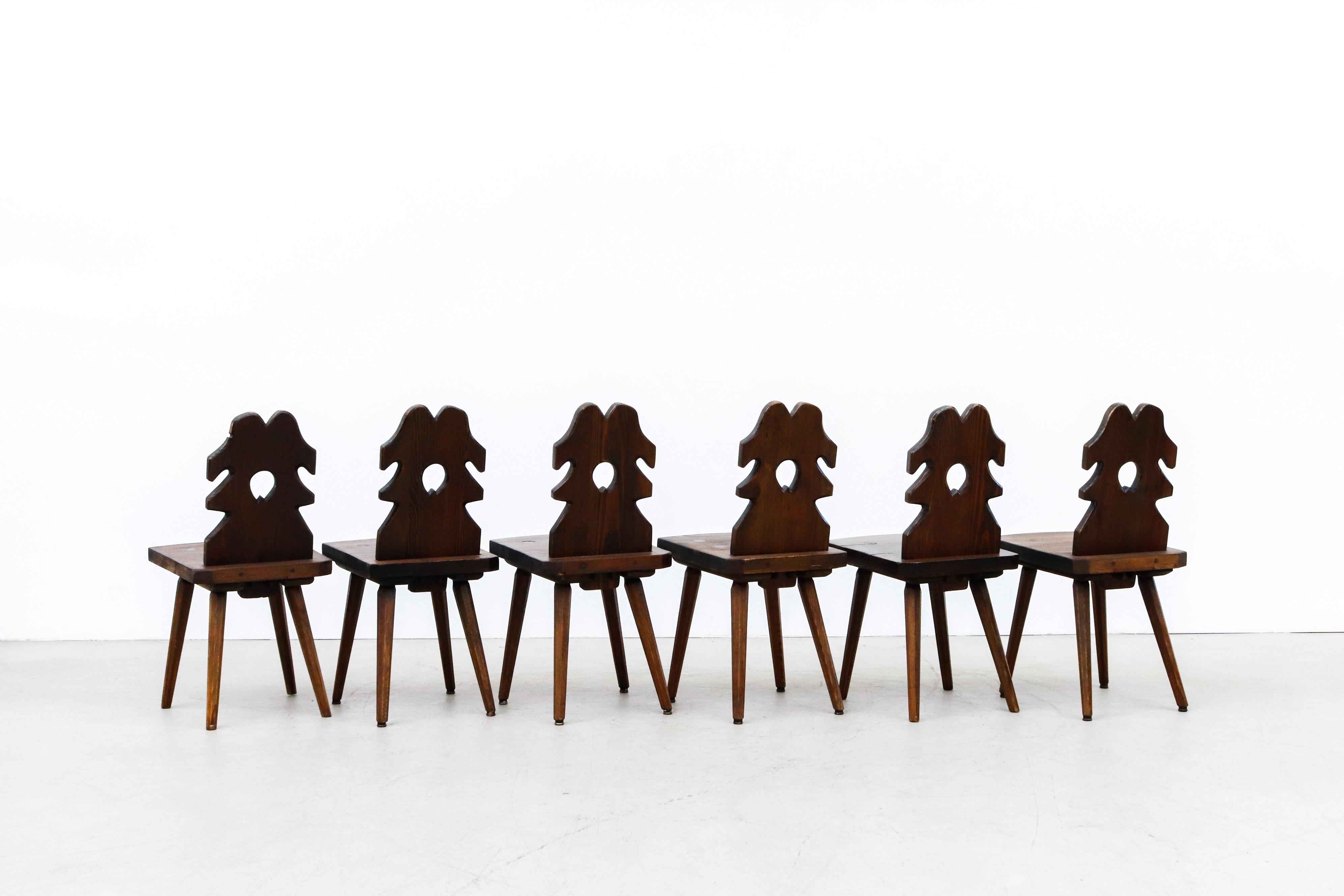 Mid-20th Century Set of Brutalist Carved French Dining Chairs