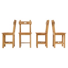 Set of Brutalist Chairs in Solid Oak