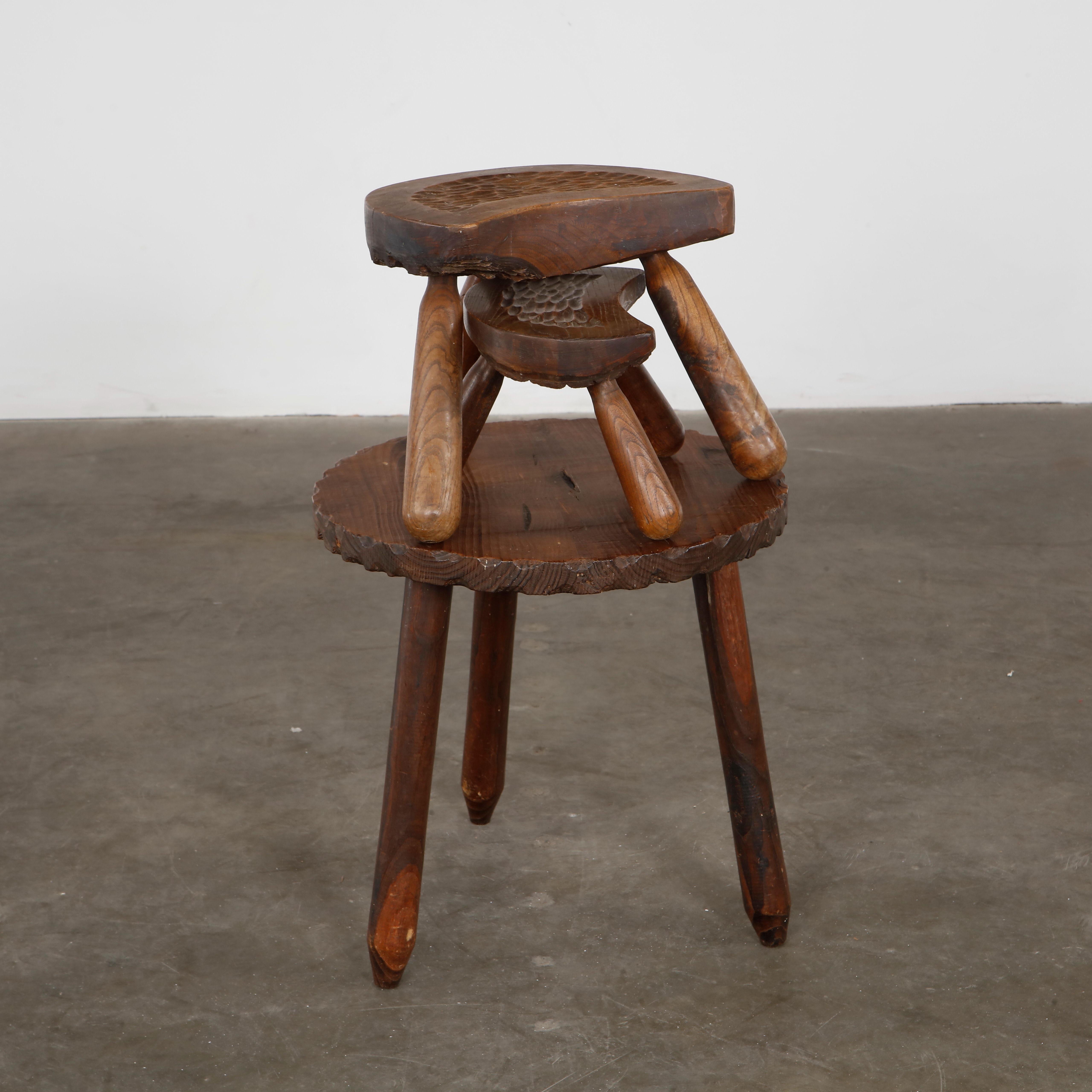 French Set of Brutalist Coffee Table with Wooden Stools, 1960s For Sale