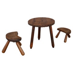 Set of Brutalist Coffee Table with Wooden Stools, 1960s