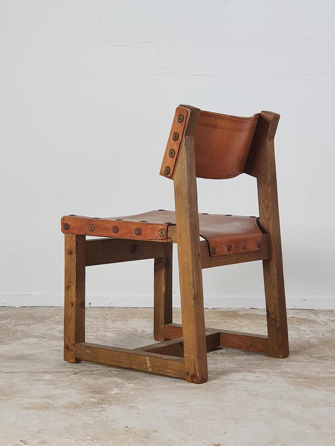 Set of Brutalist Cognac Leather Chairs 1