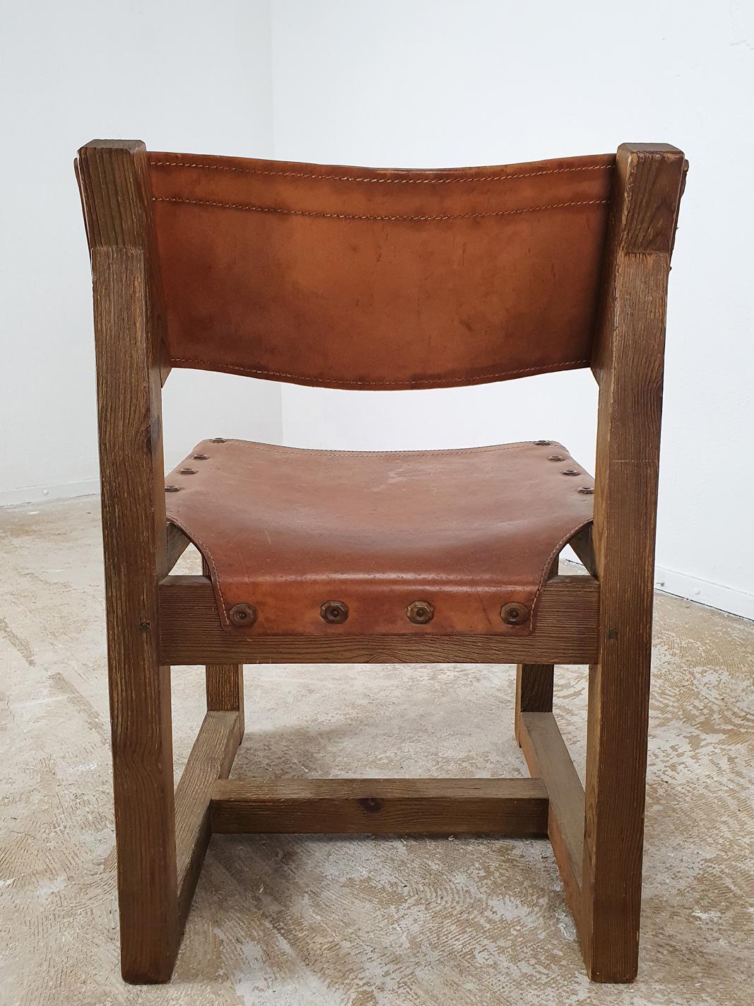 Set of Brutalist Cognac Leather Chairs 2