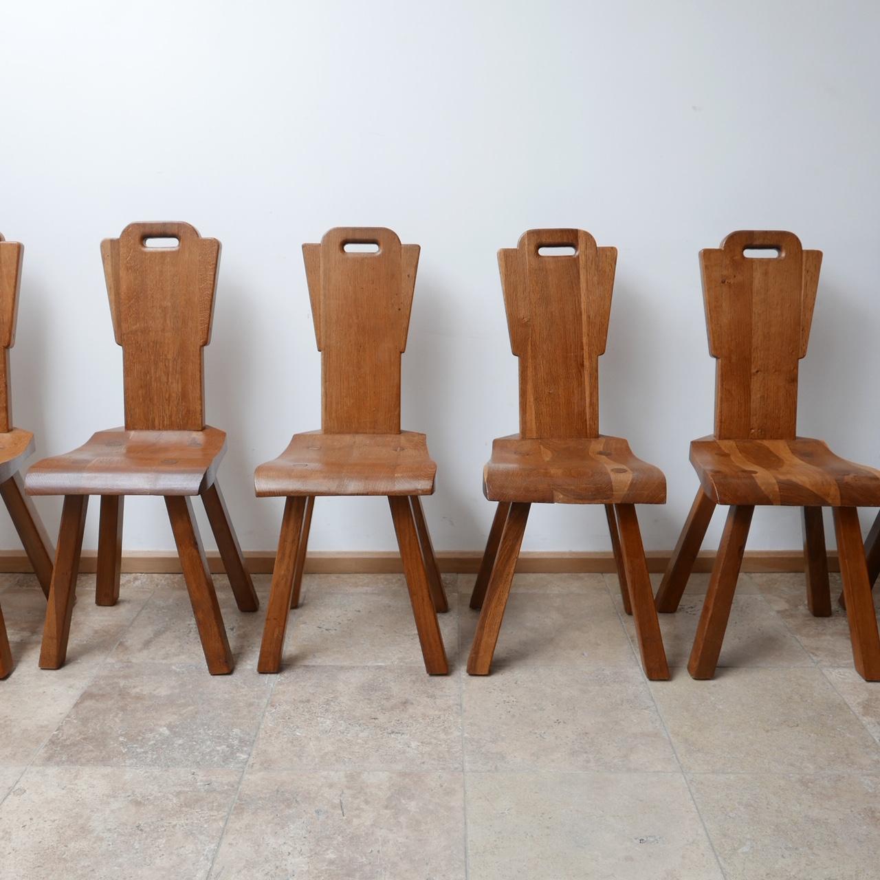 Wood Set of Brutalist Mid-Century Belgium Dining Chairs
