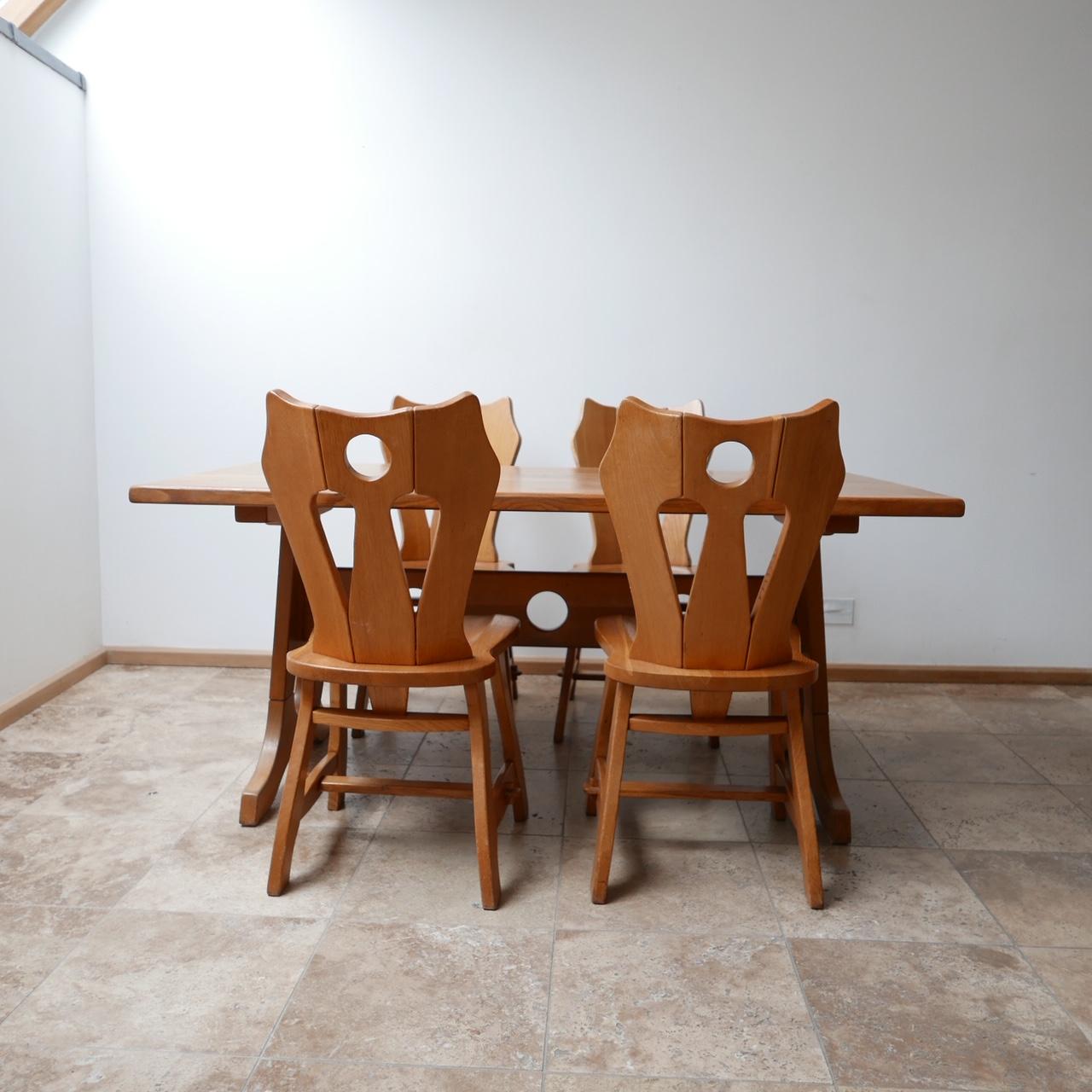 Belgian Set of Brutalist Midcentury Blonde Oak Dining Chairs