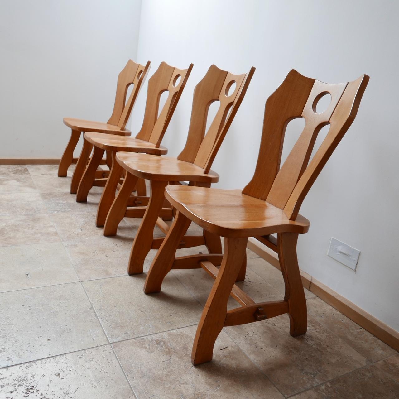 Set of Brutalist Midcentury Blonde Oak Dining Chairs In Good Condition In London, GB