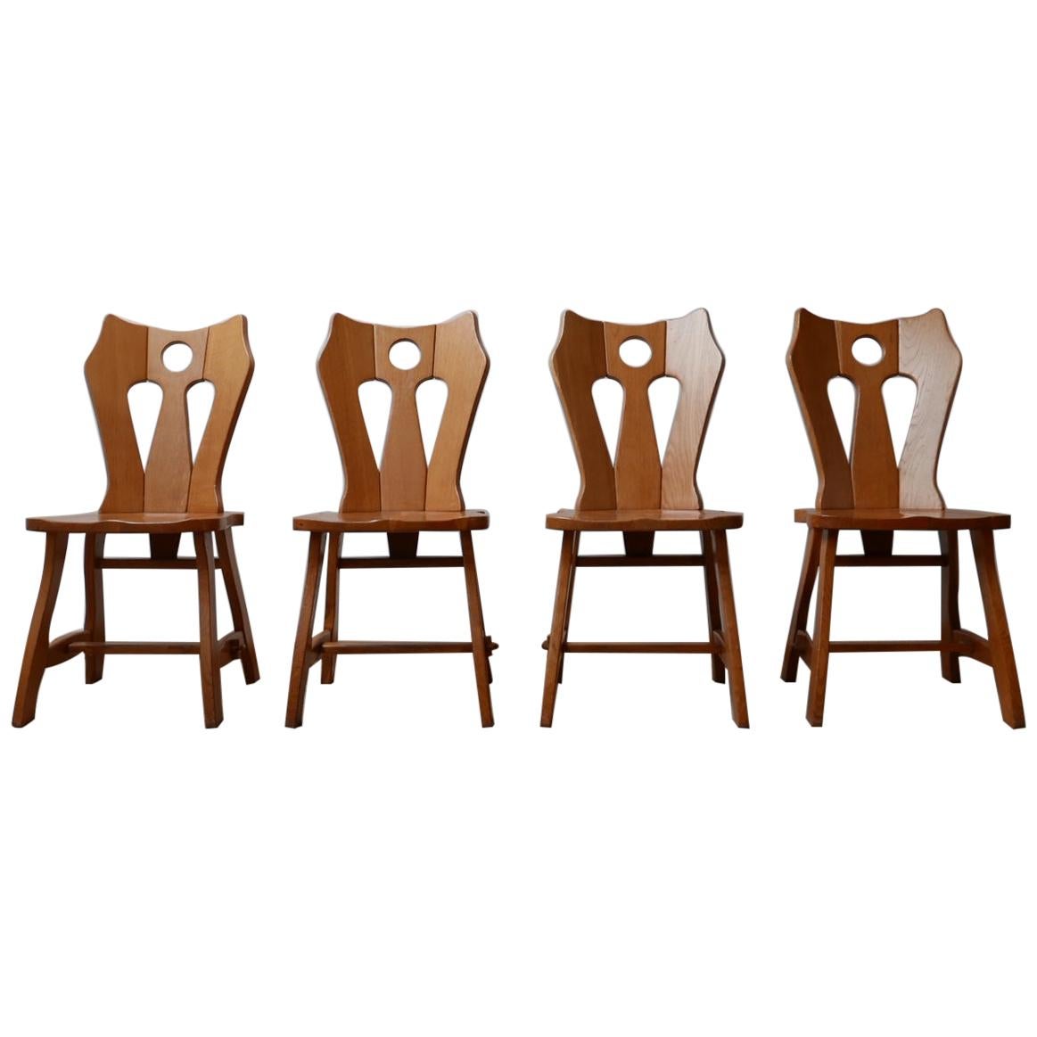 Set of Brutalist Midcentury Blonde Oak Dining Chairs