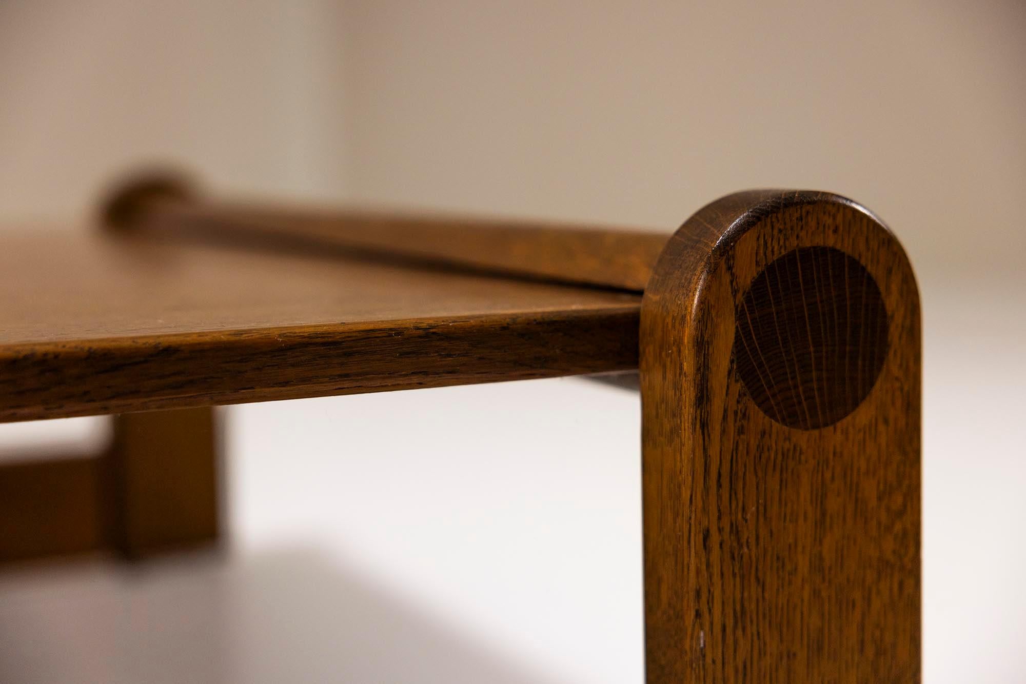 Set of Brutalist Sling Chairs and Coffee Table in Oak and Canvas, 1970s 8