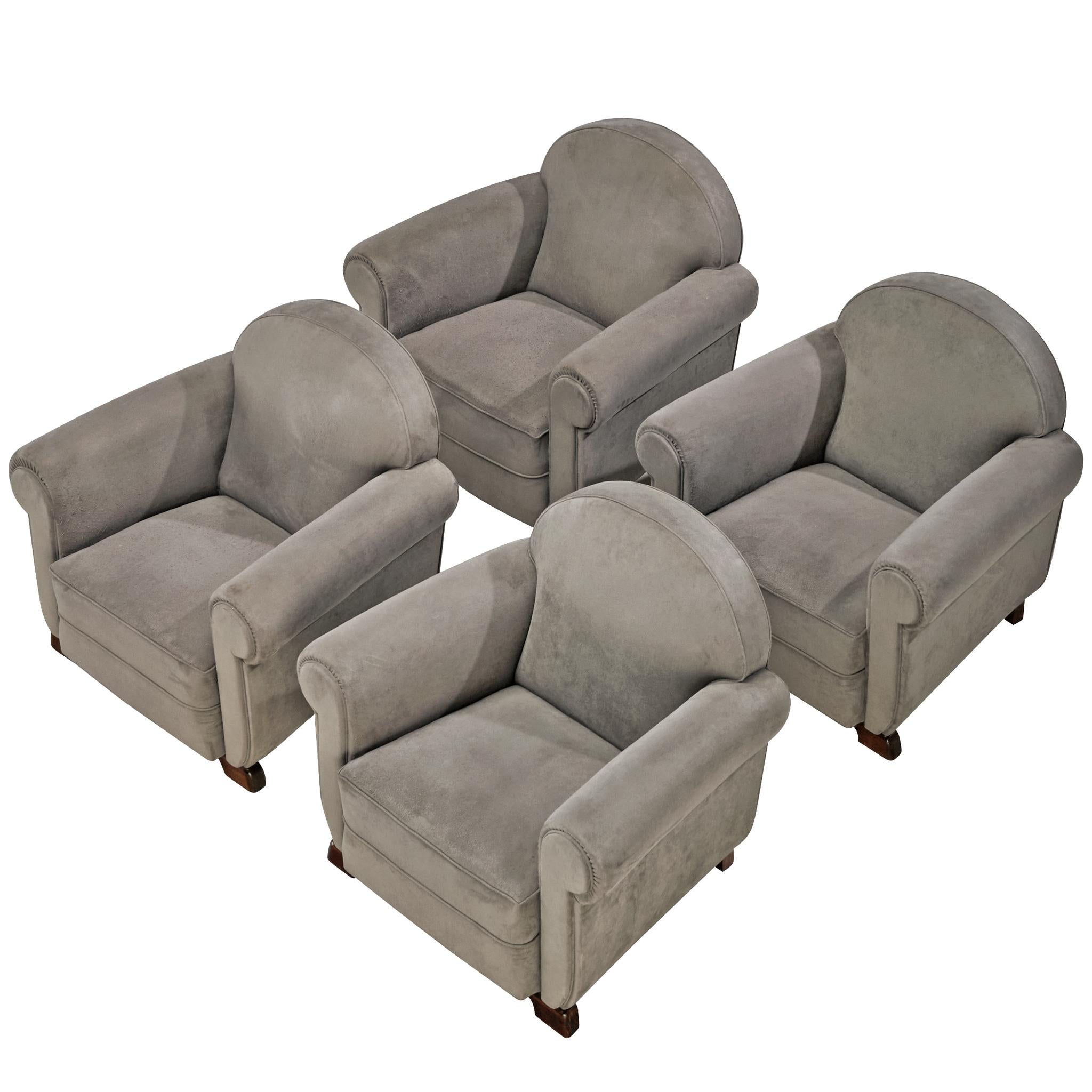 Set of Bulky Mid-Century Lounge Chairs in Grey Alcantara