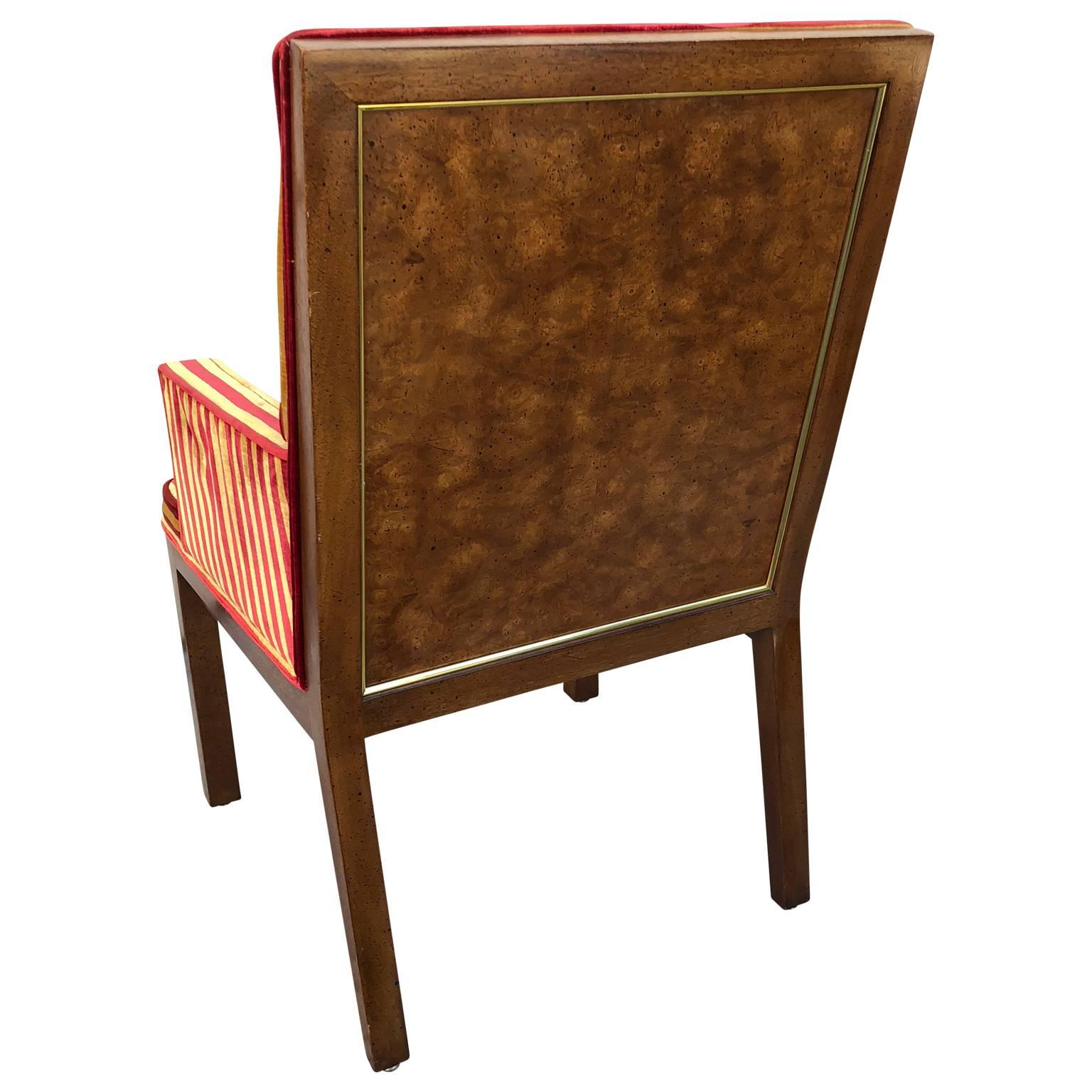 American Set Of Burl Wood And Brass John Stuart Dining Room Chairs
